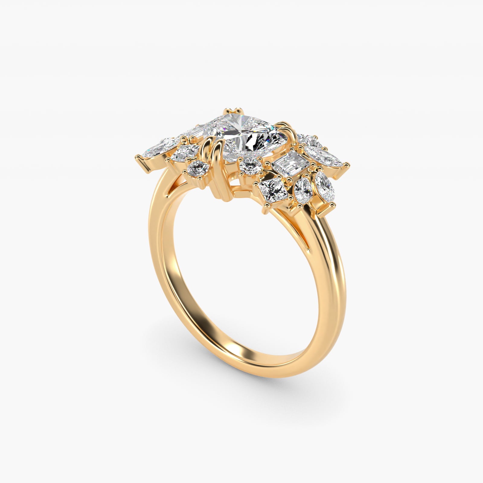 Faceted Side Stone Diamond Engagement Ring In 14K Yellow Gold By James Allen - Heart Center
