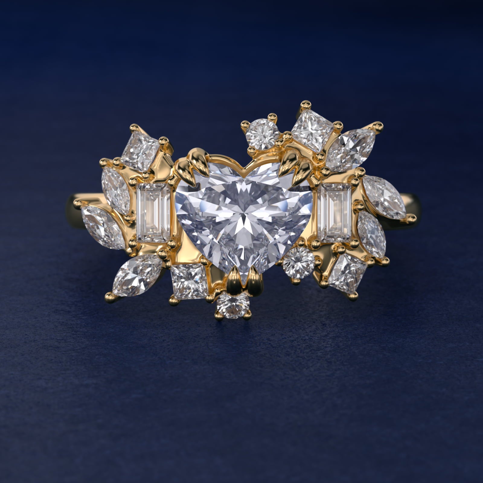Faceted Side Stone Diamond Engagement Ring In 14K Yellow Gold By James Allen - Heart Center