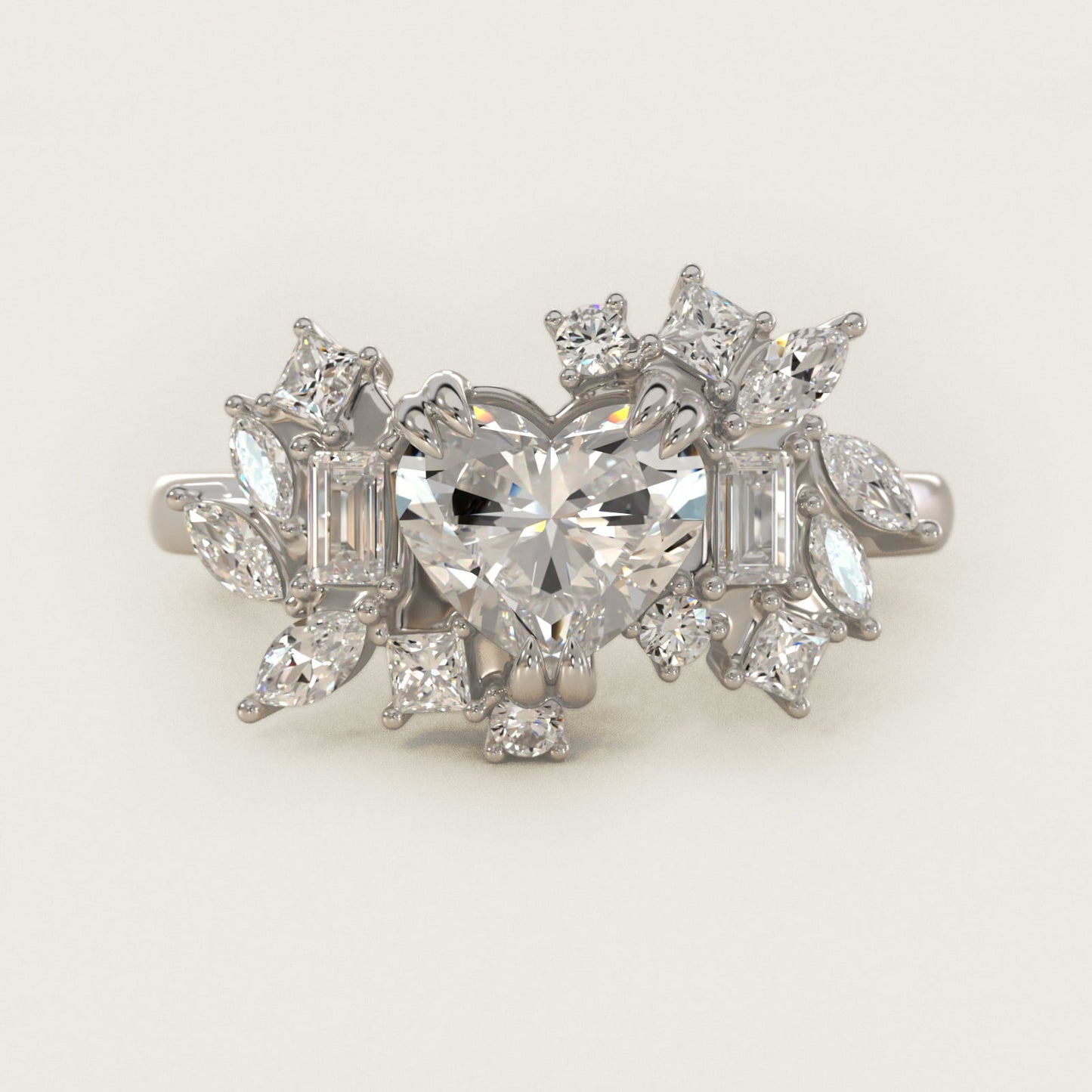 Faceted Side Stone Diamond Engagement Ring In Platinum By James Allen - Heart Center