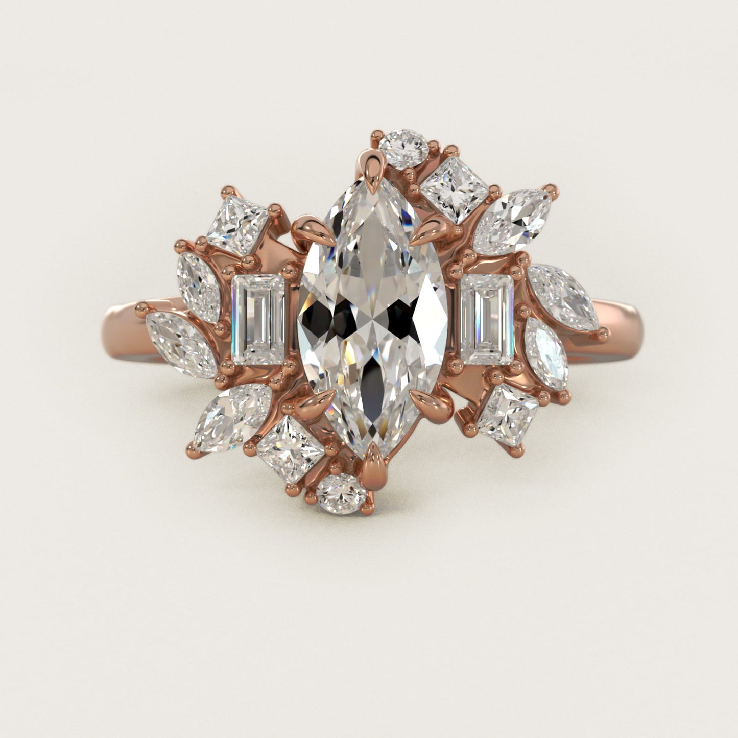 Faceted Side Stone Diamond Engagement Ring In 14K Rose Gold By James Allen - Marquise Center