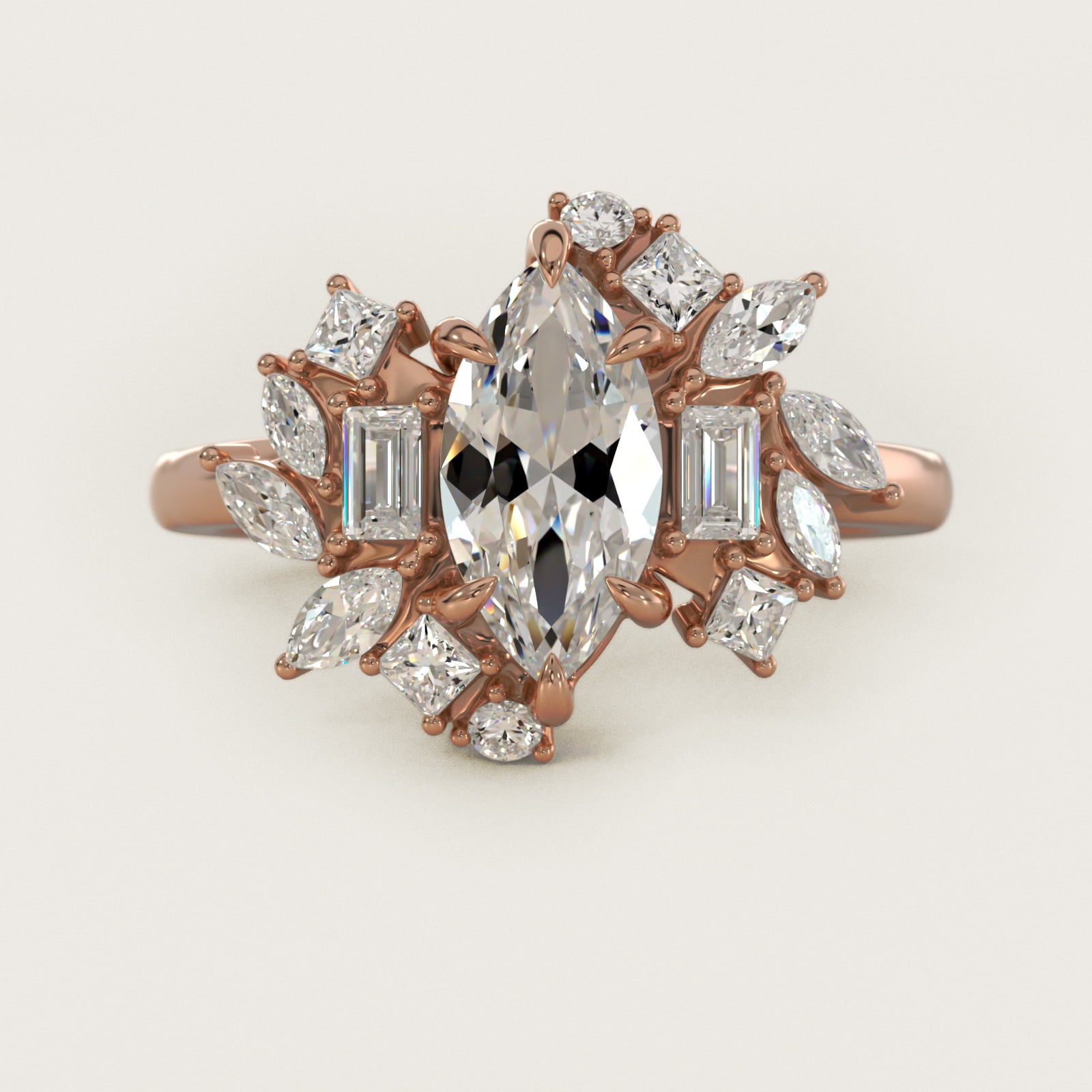Faceted Side Stone Diamond Engagement Ring In 14K Rose Gold By James Allen - Marquise Center