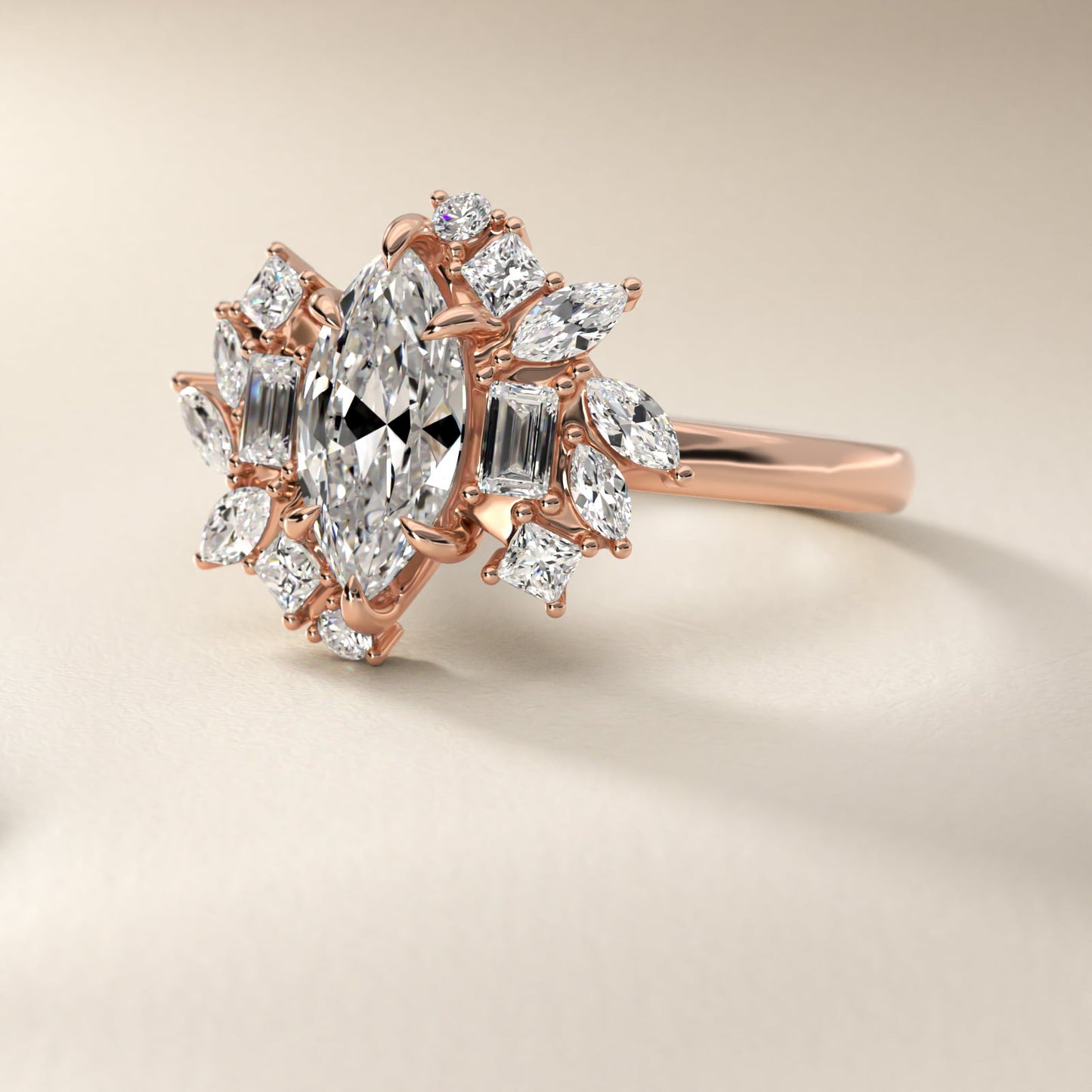 Faceted Side Stone Diamond Engagement Ring In 18k Rose Gold By James Allen - Marquise Center