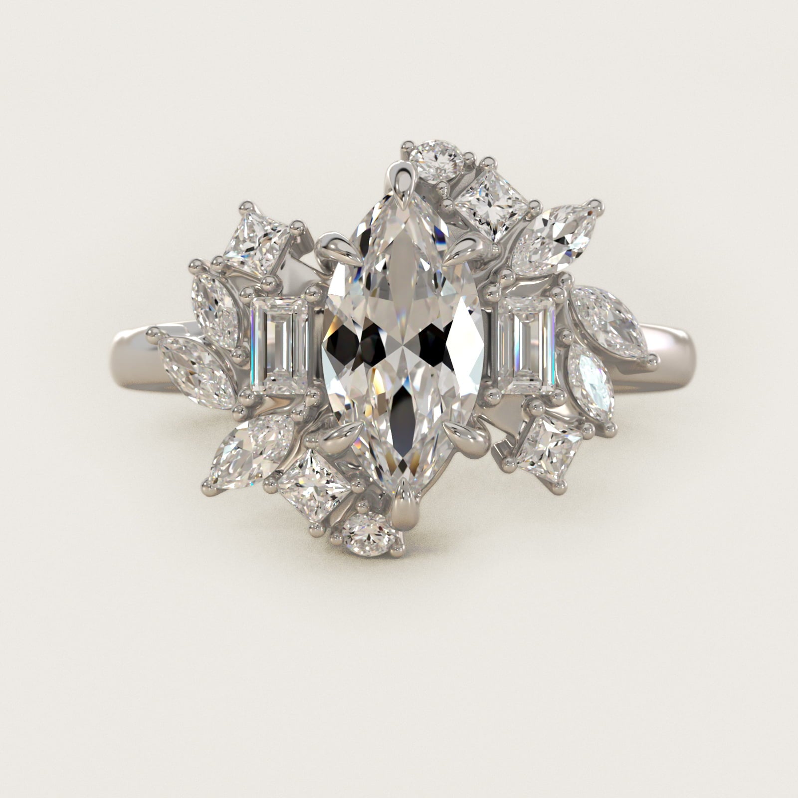Faceted Side Stone Diamond Engagement Ring In 14K White Gold By James Allen - Marquise Center