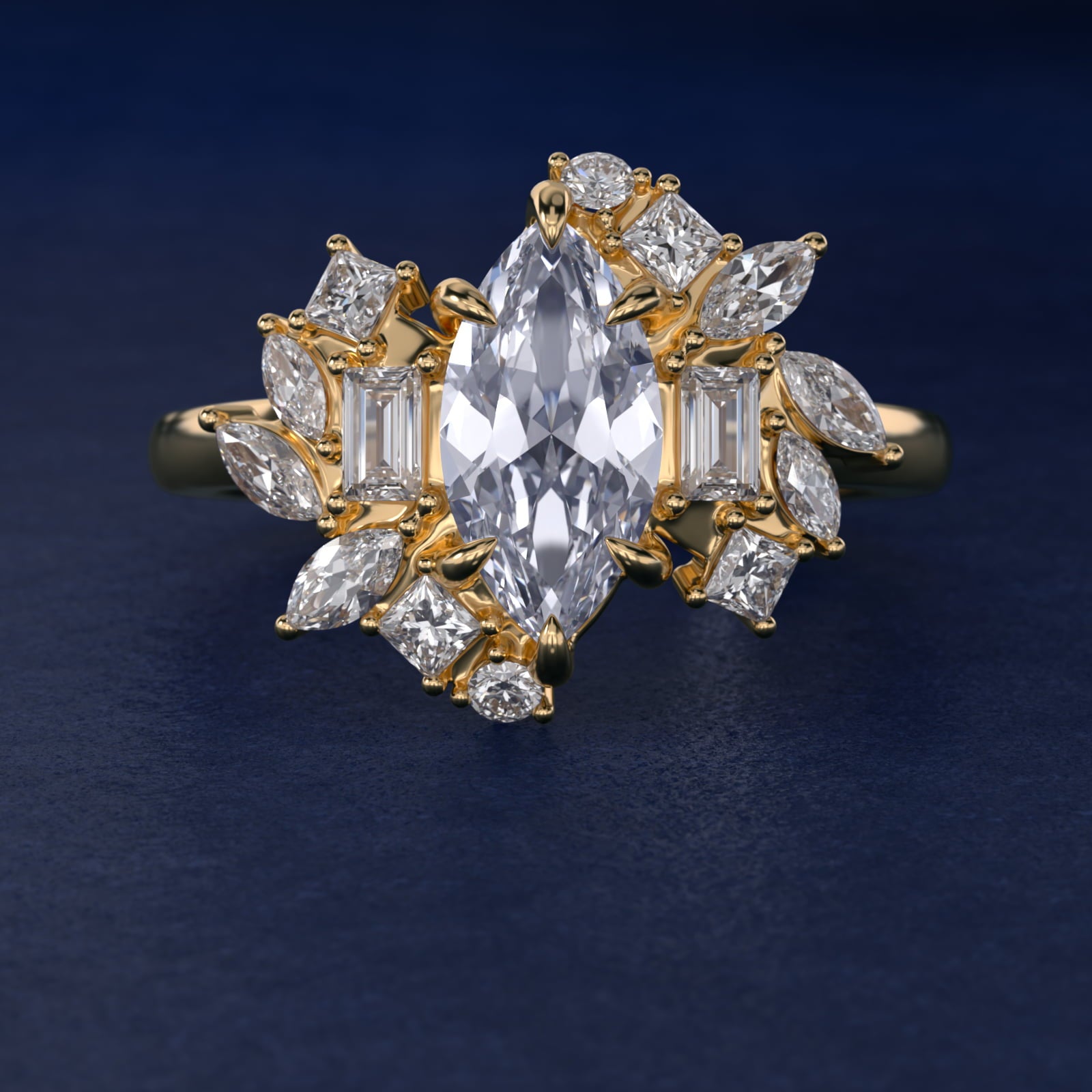 Faceted Side Stone Diamond Engagement Ring In 18k Yellow Gold By James Allen - Marquise Center