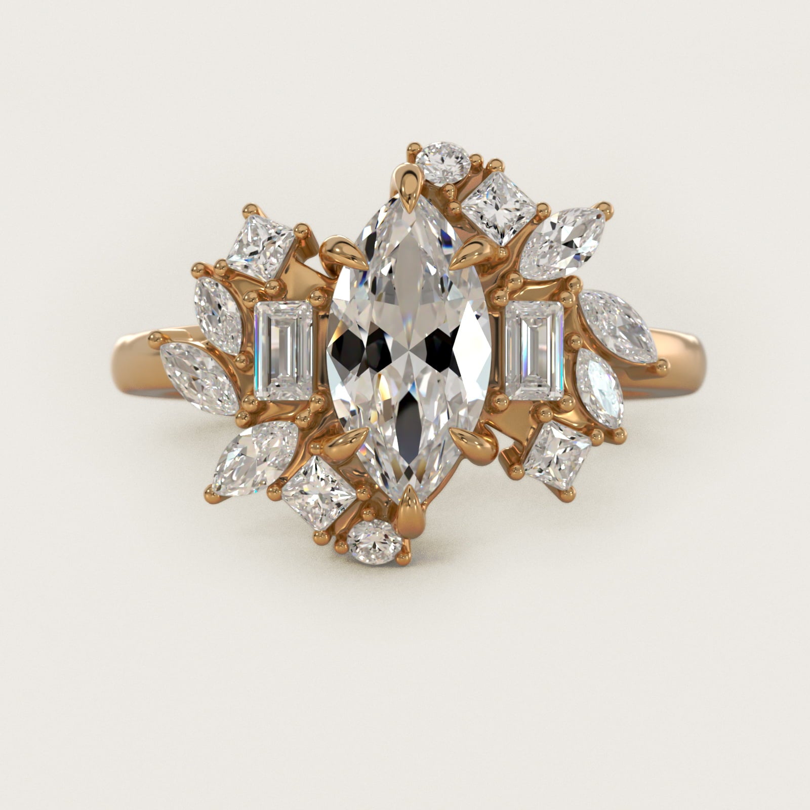 Faceted Side Stone Diamond Engagement Ring In 14K Yellow Gold By James Allen - Marquise Center