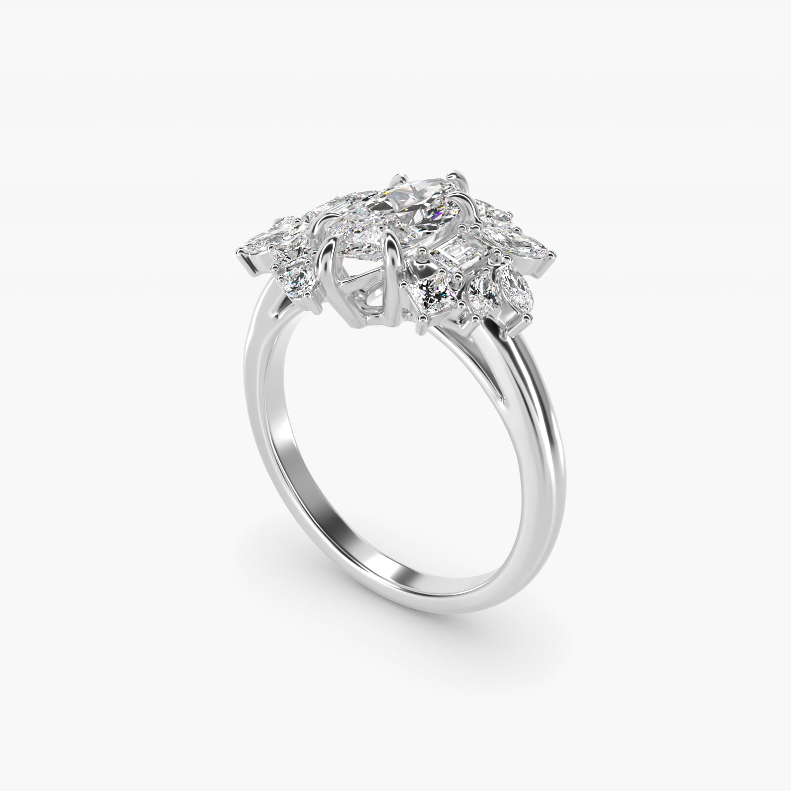 Faceted Side Stone Diamond Engagement Ring In Platinum By James Allen - Marquise Center