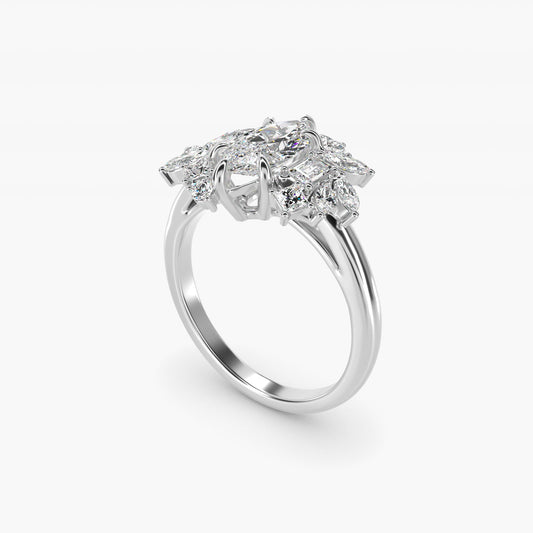 Faceted Side Stone Diamond Engagement Ring In Platinum By James Allen - Marquise Center