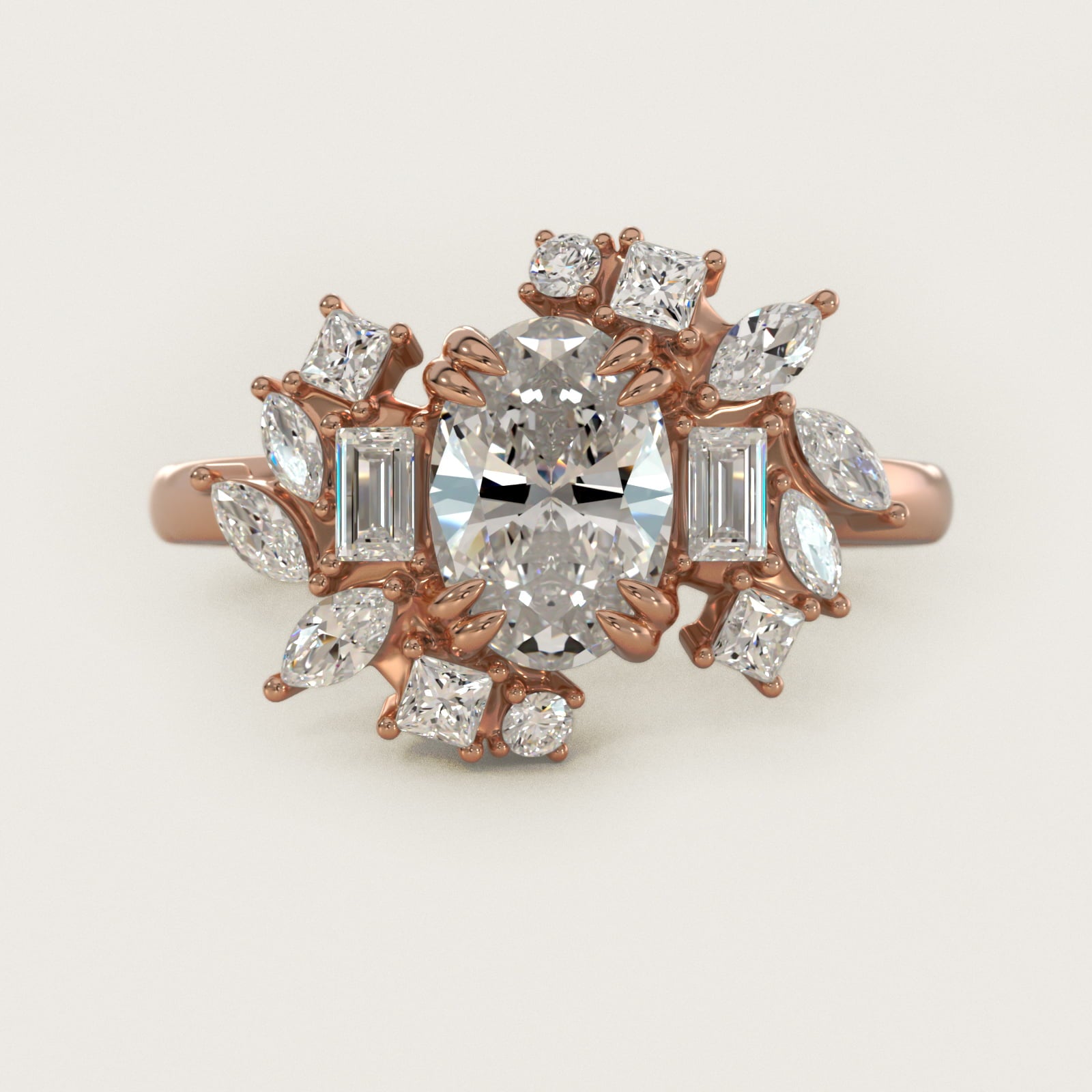 Faceted Side Stone Diamond Engagement Ring In 14K Rose Gold By James Allen - Oval Center
