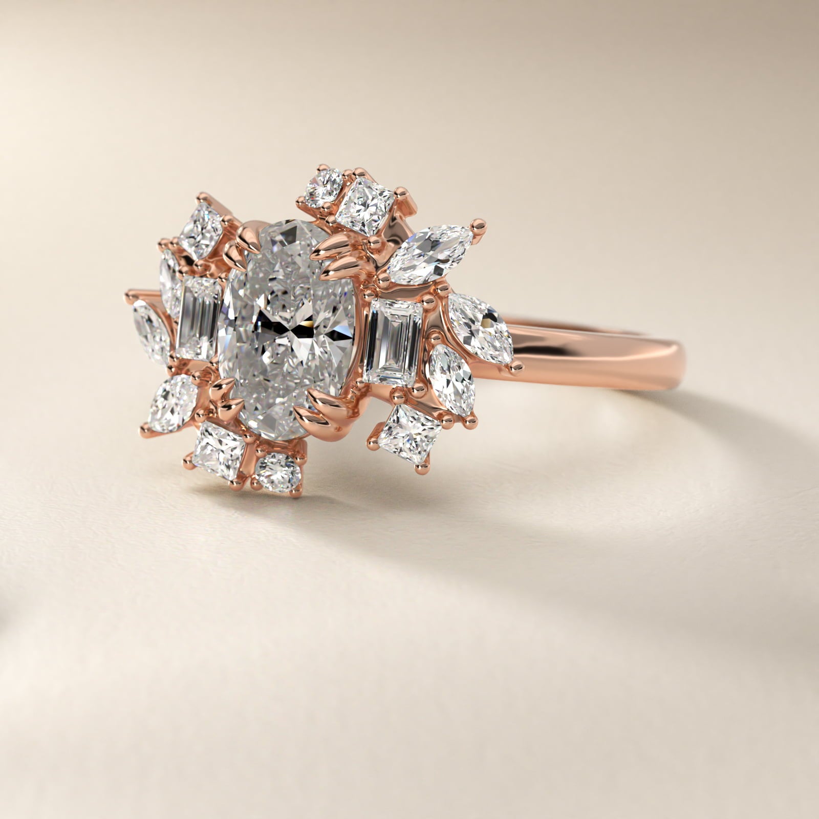 Faceted Side Stone Diamond Engagement Ring In 14K Rose Gold By James Allen - Oval Center