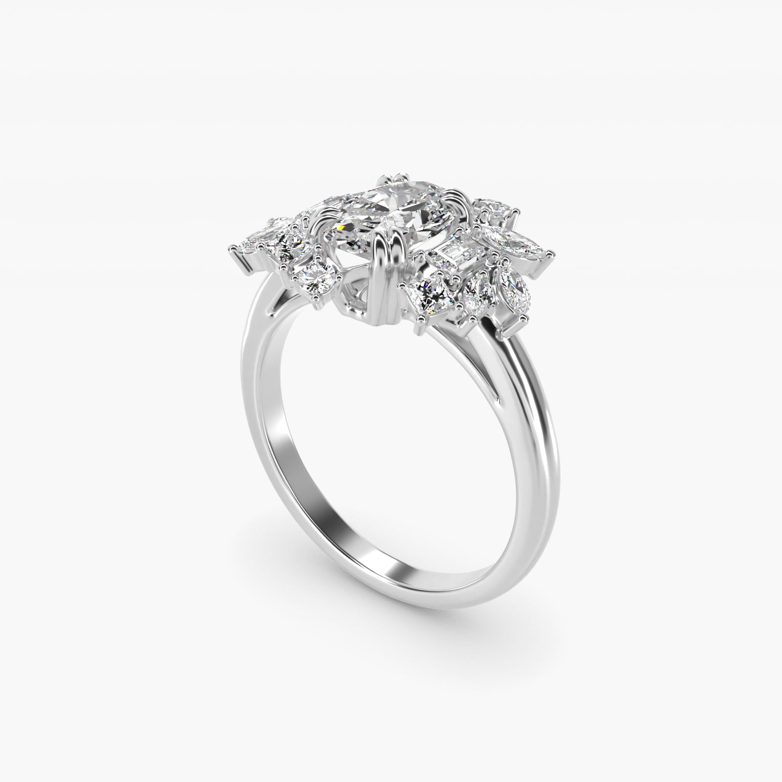 Faceted Side Stone Diamond Engagement Ring In 14K White Gold By James Allen - Oval Center