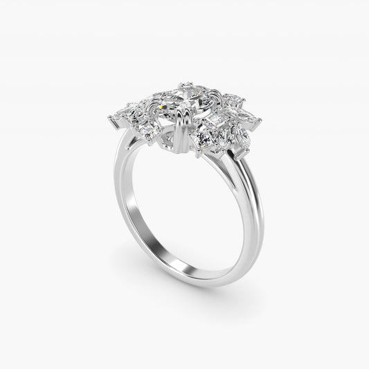 Faceted Side Stone Diamond Engagement Ring In 18k White Gold By James Allen - Oval Center