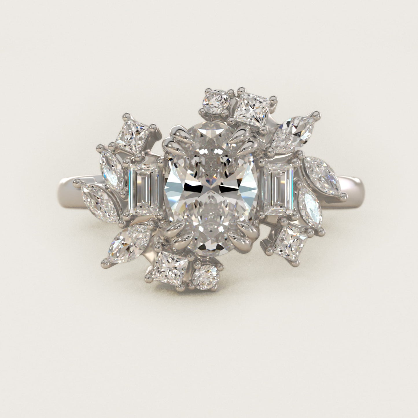 Faceted Side Stone Diamond Engagement Ring In 18k White Gold By James Allen - Oval Center