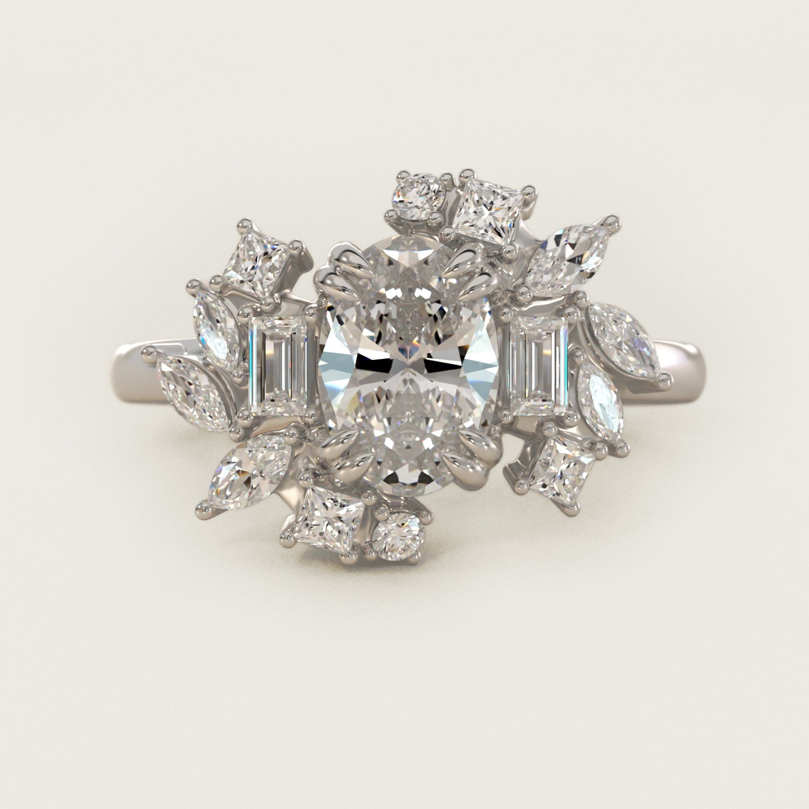 Faceted Side Stone Diamond Engagement Ring In 18k White Gold By James Allen - Oval Center