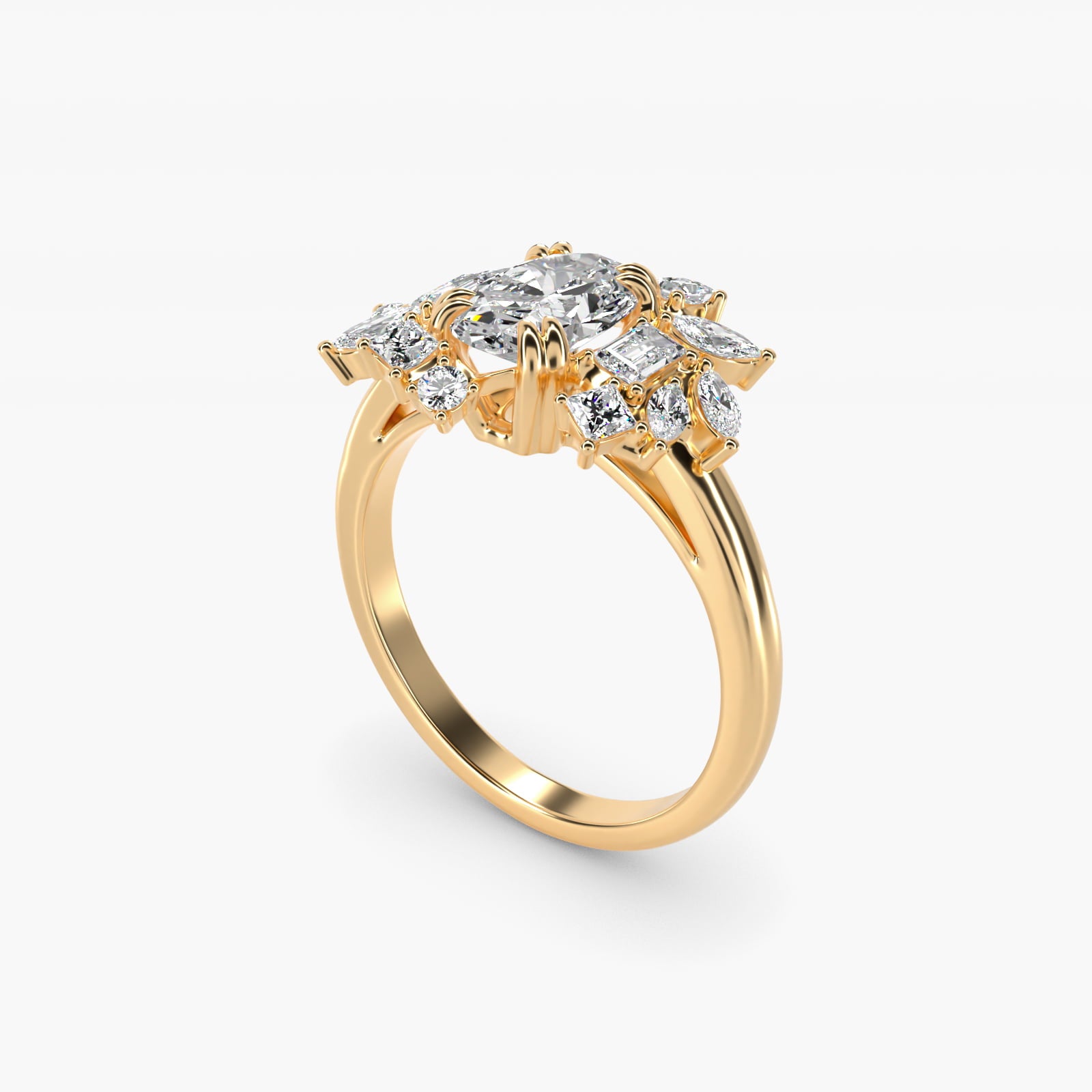 Faceted Side Stone Diamond Engagement Ring In 14K Yellow Gold By James Allen - Oval Center