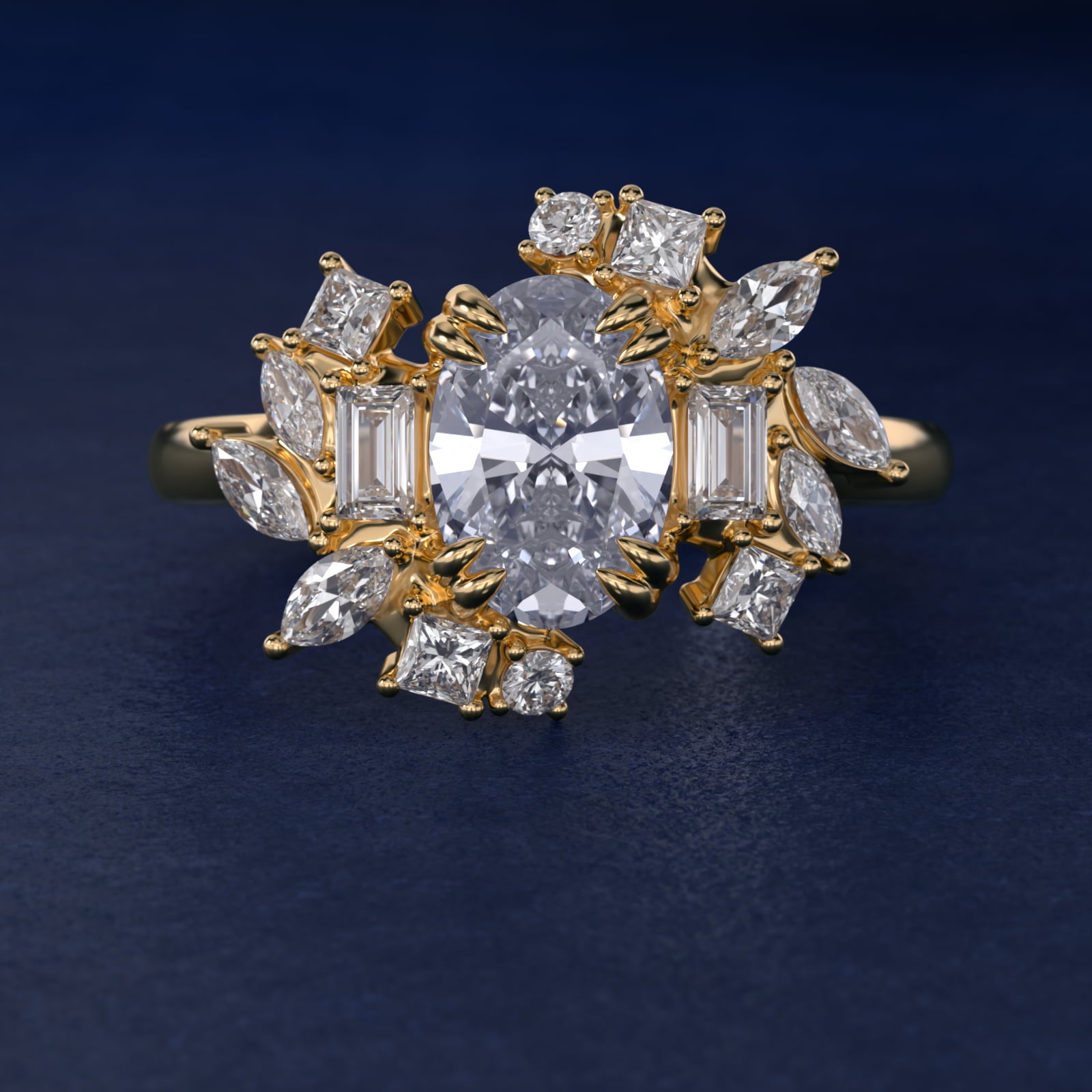 Faceted Side Stone Diamond Engagement Ring In 14K Yellow Gold By James Allen - Oval Center