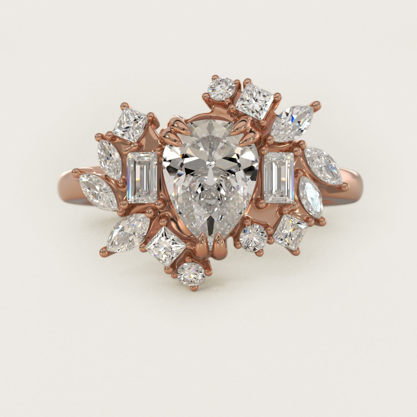 Faceted Side Stone Diamond Engagement Ring In 18k Rose Gold By James Allen - Pear Center