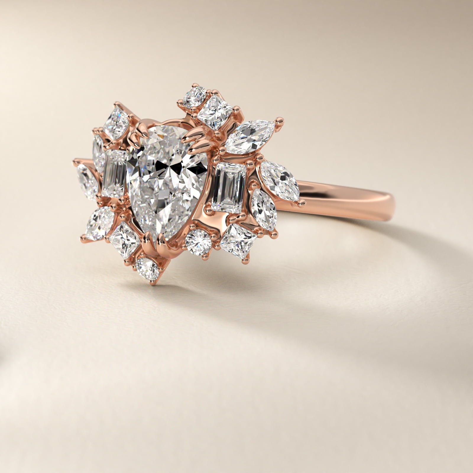 Faceted Side Stone Diamond Engagement Ring In 18k Rose Gold By James Allen - Pear Center