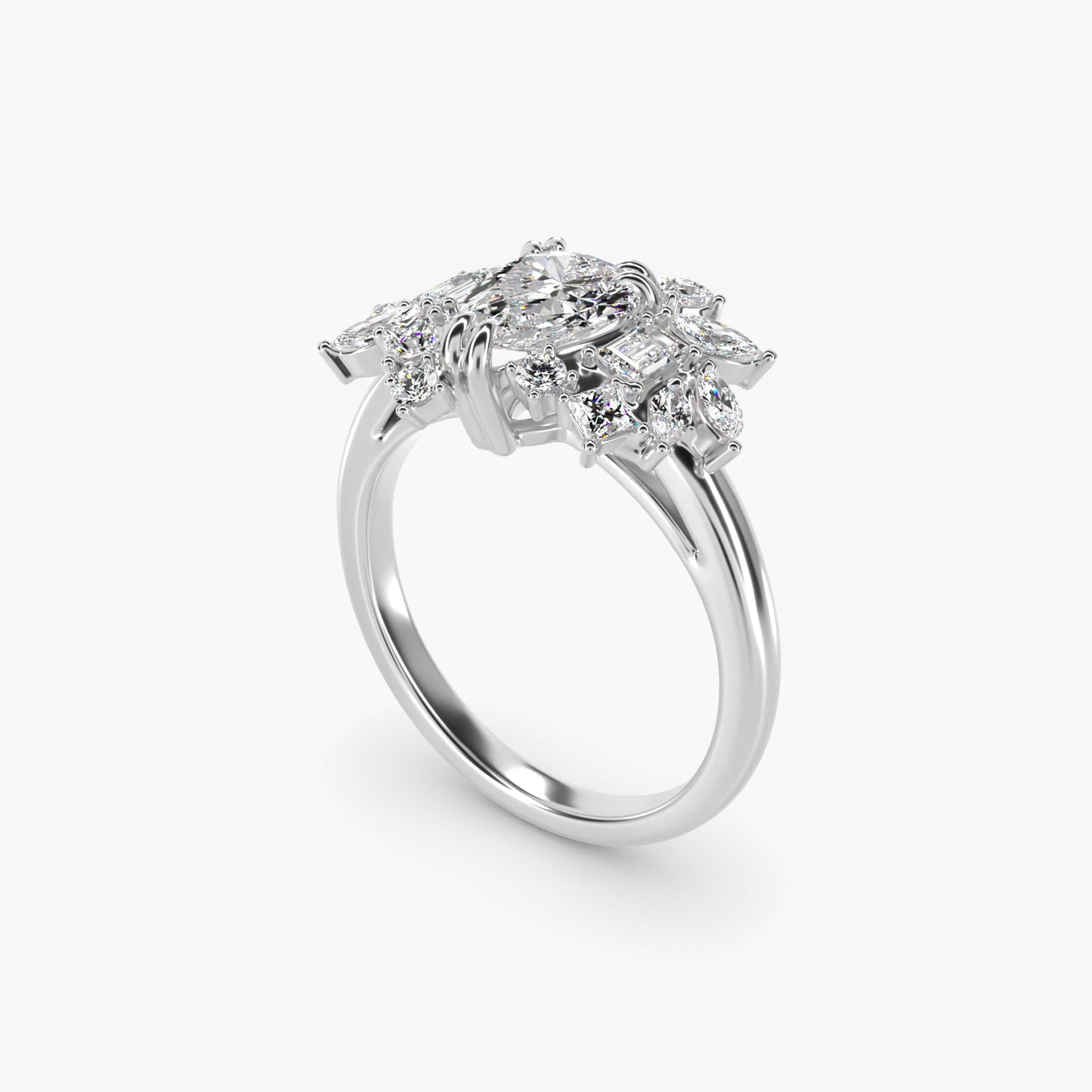 Faceted Side Stone Diamond Engagement Ring In 14K White Gold By James Allen - Pear Center