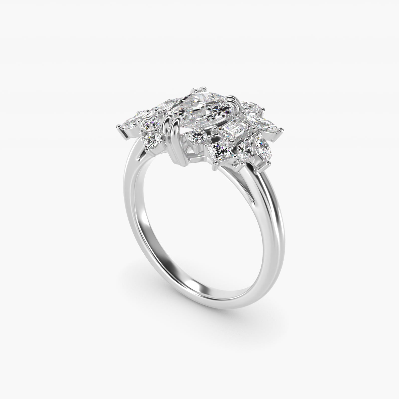 Faceted Side Stone Diamond Engagement Ring In 14K White Gold By James Allen - Pear Center