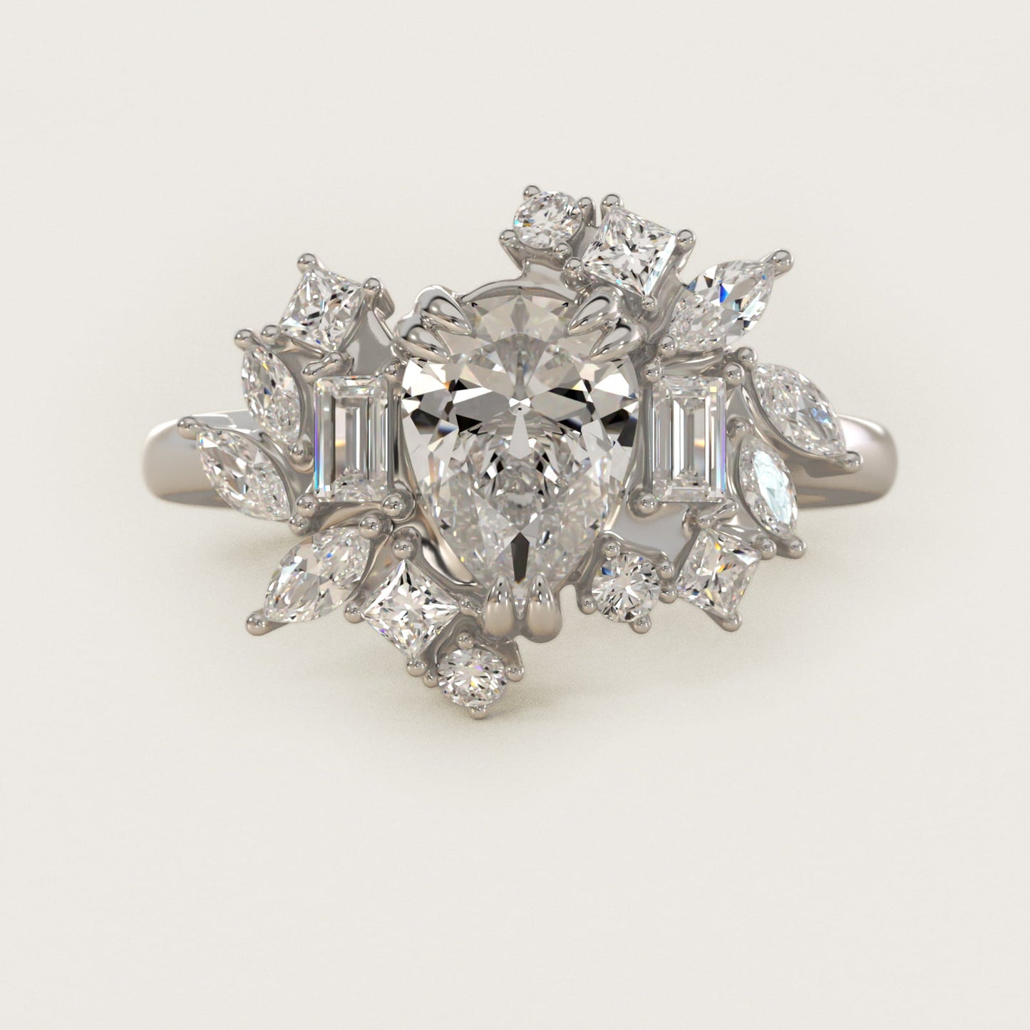 Faceted Side Stone Diamond Engagement Ring In 14K White Gold By James Allen - Pear Center