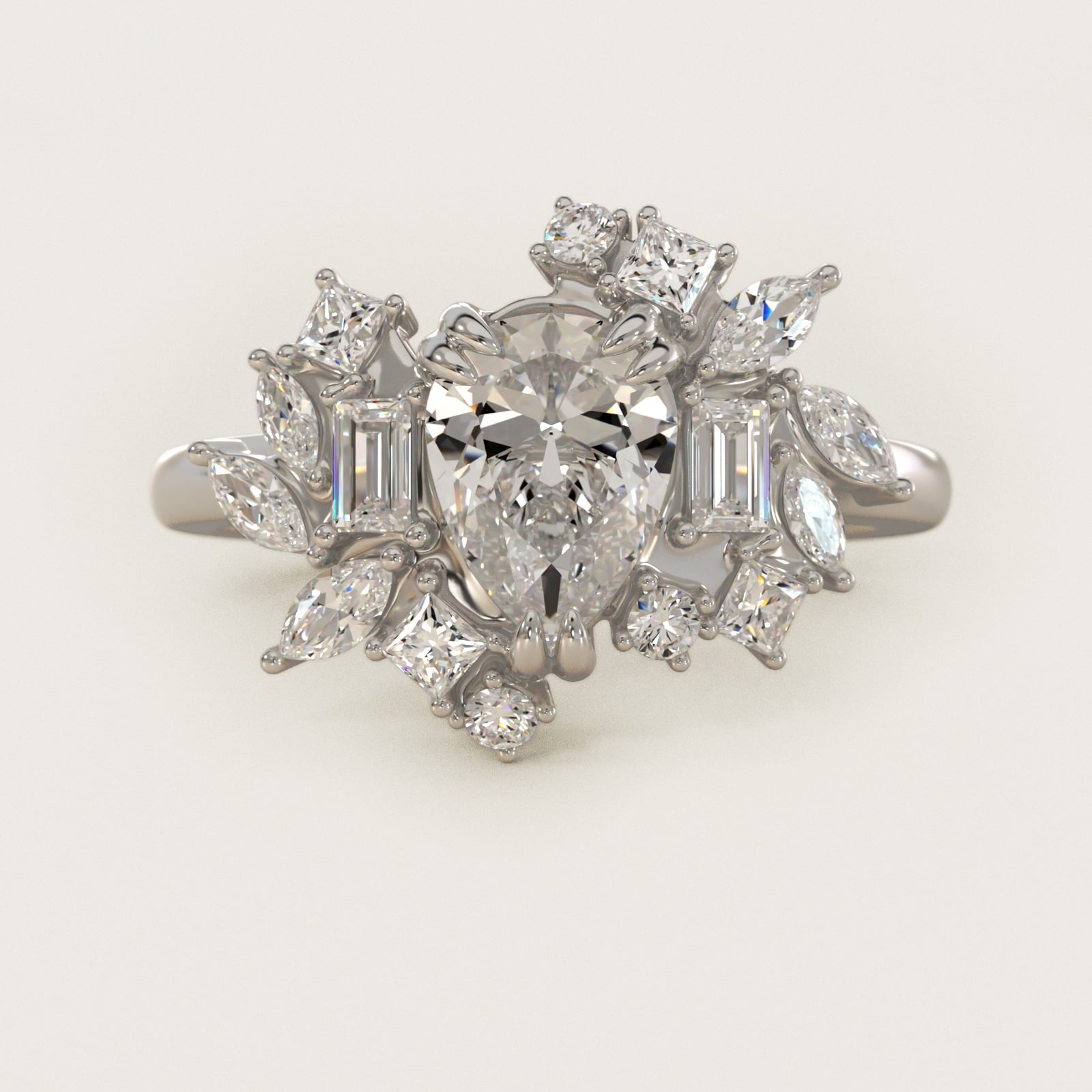 Faceted Side Stone Diamond Engagement Ring In 14K White Gold By James Allen - Pear Center