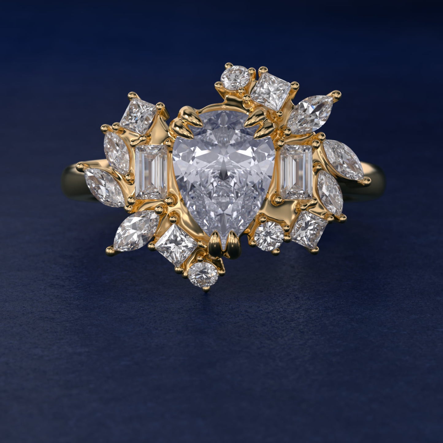 Faceted Side Stone Diamond Engagement Ring In 18k Yellow Gold By James Allen - Pear Center