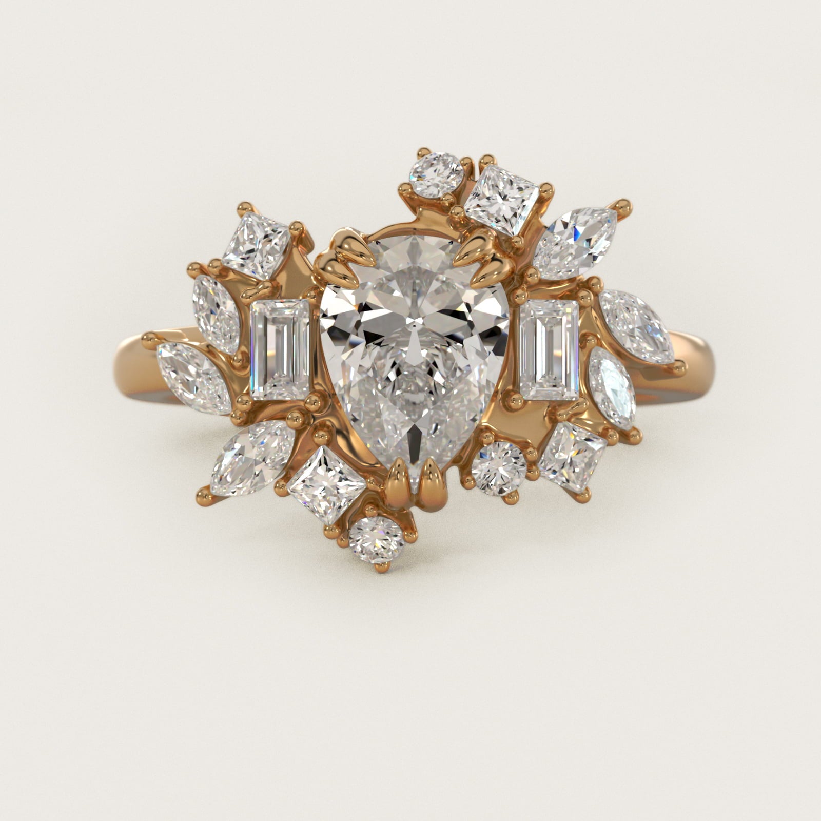 Faceted Side Stone Diamond Engagement Ring In 18k Yellow Gold By James Allen - Pear Center