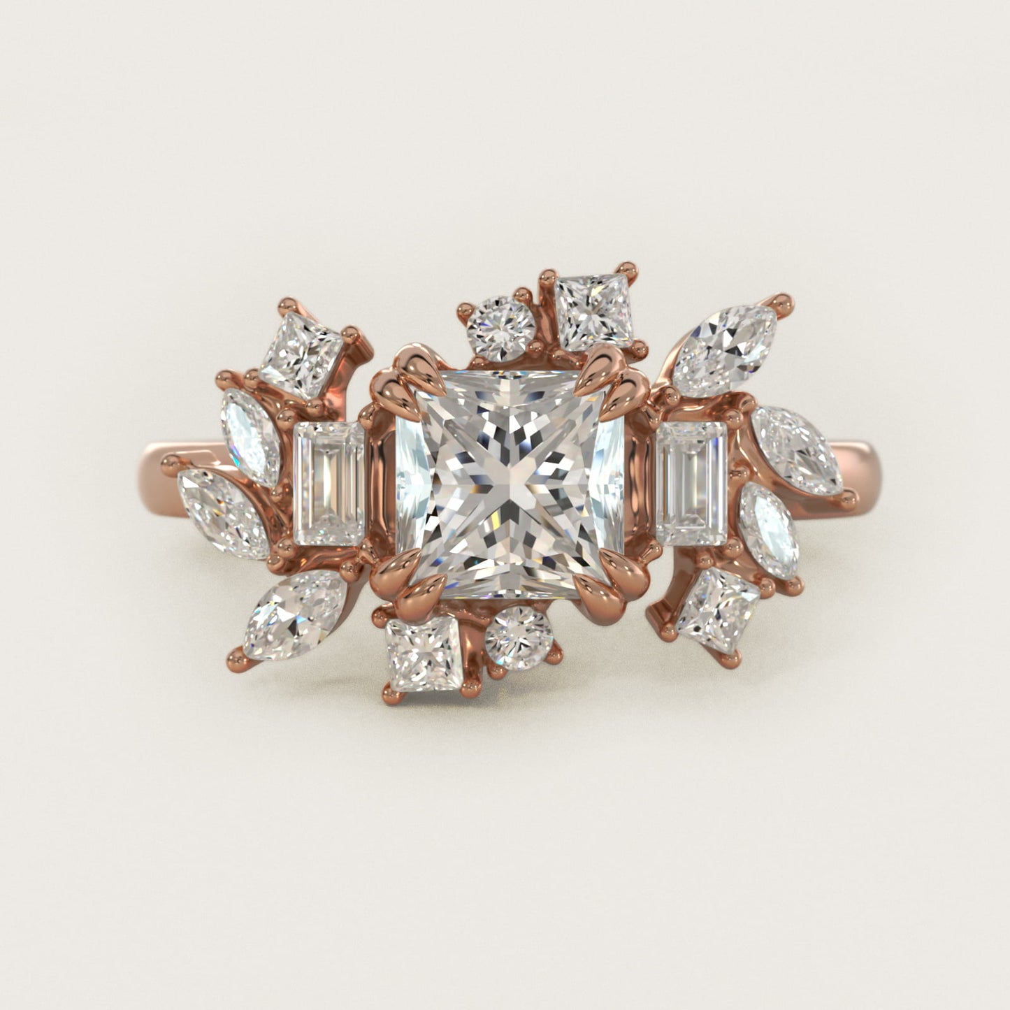 Faceted Side Stone Diamond Engagement Ring In 14K Rose Gold By James Allen - Princess Center