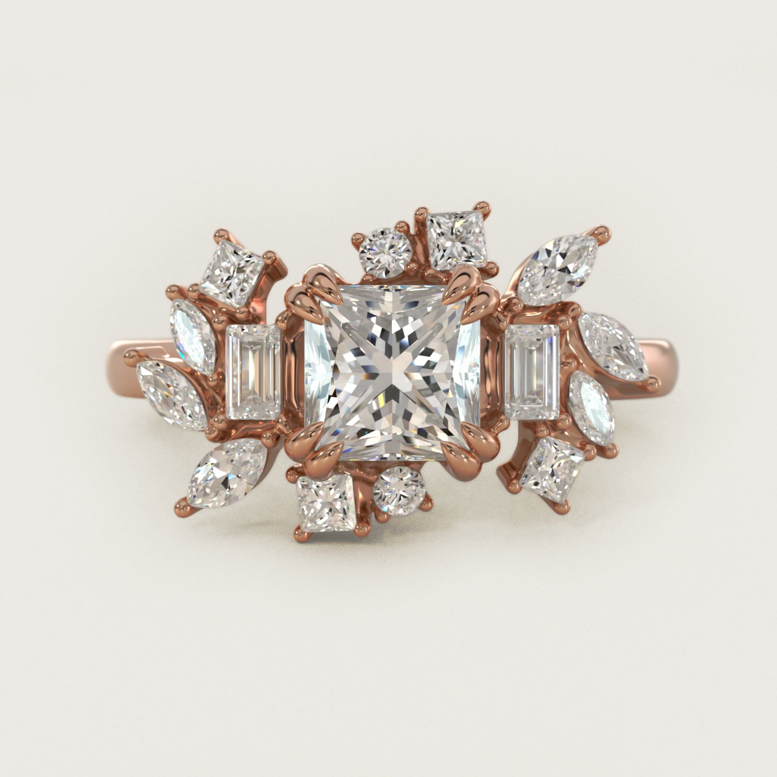 Faceted Side Stone Diamond Engagement Ring In 18k Rose Gold By James Allen - Princess Center