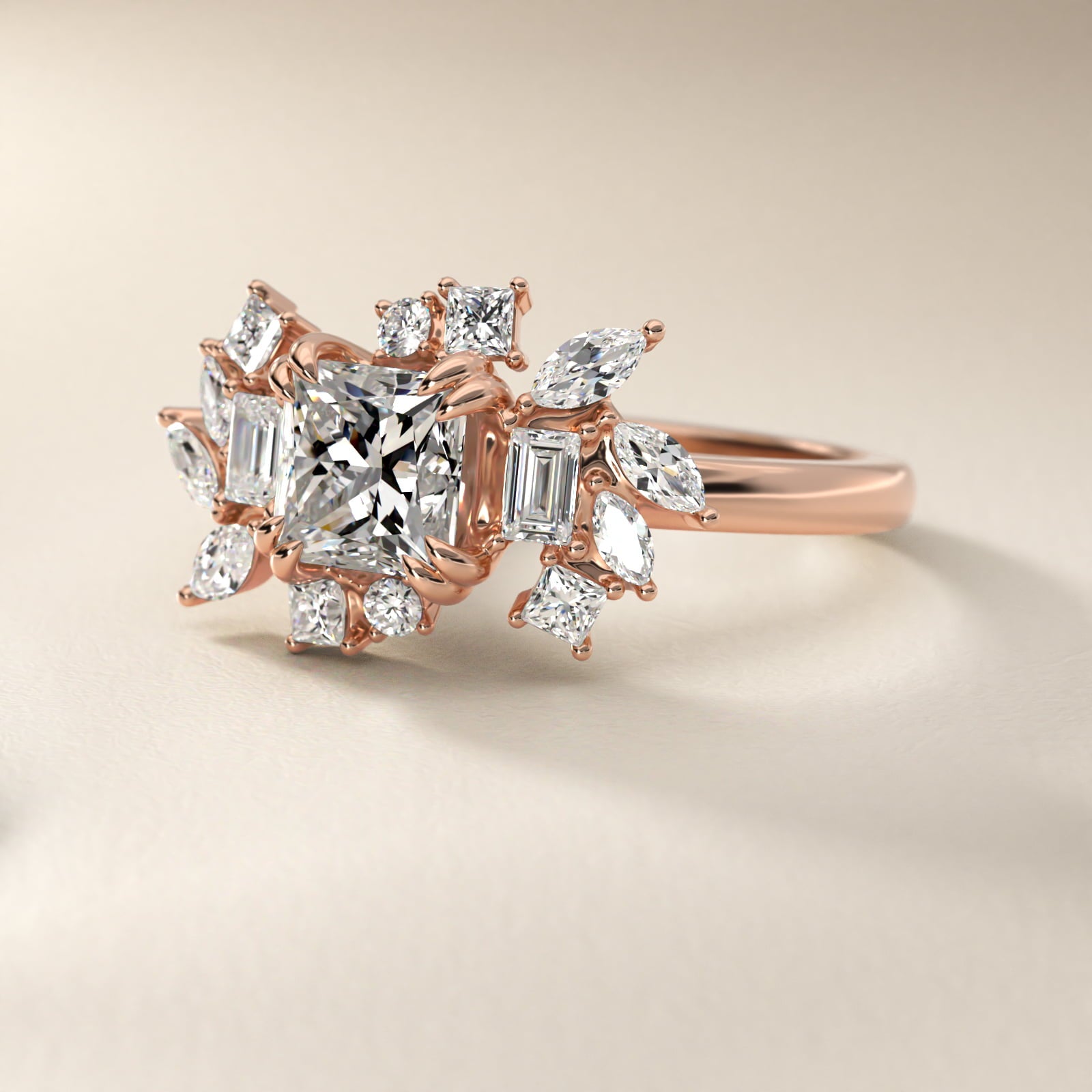 Faceted Side Stone Diamond Engagement Ring In 14K Rose Gold By James Allen - Princess Center