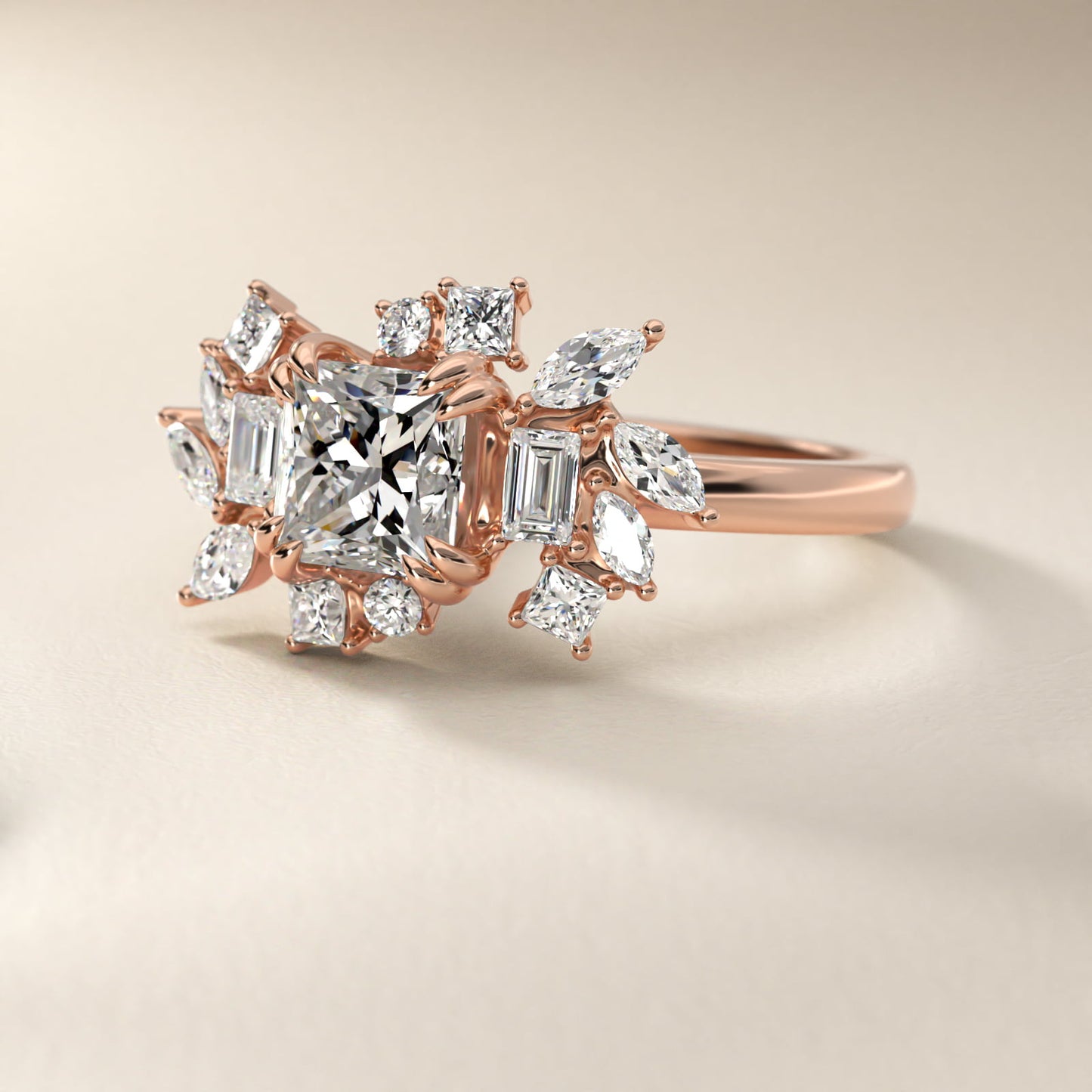 Faceted Side Stone Diamond Engagement Ring In 18k Rose Gold By James Allen - Princess Center