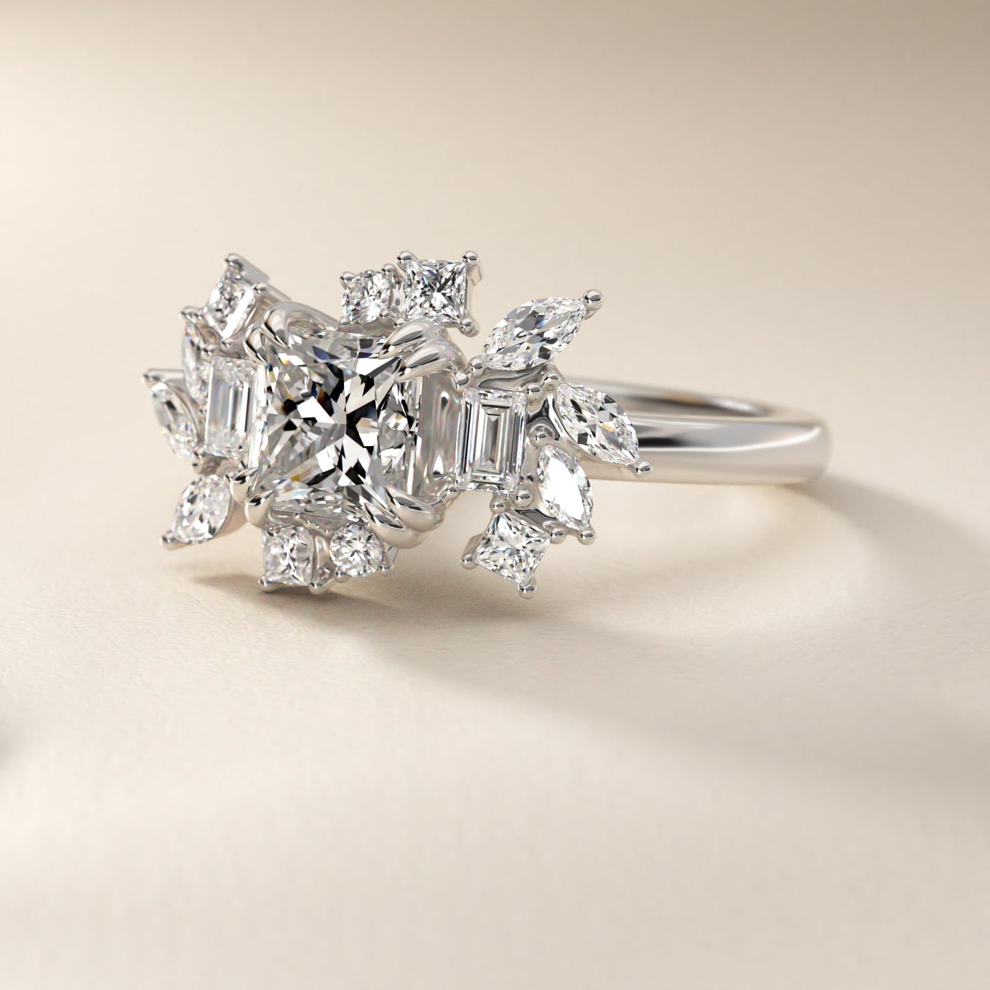 Faceted Side Stone Diamond Engagement Ring In 14K White Gold By James Allen - Princess Center