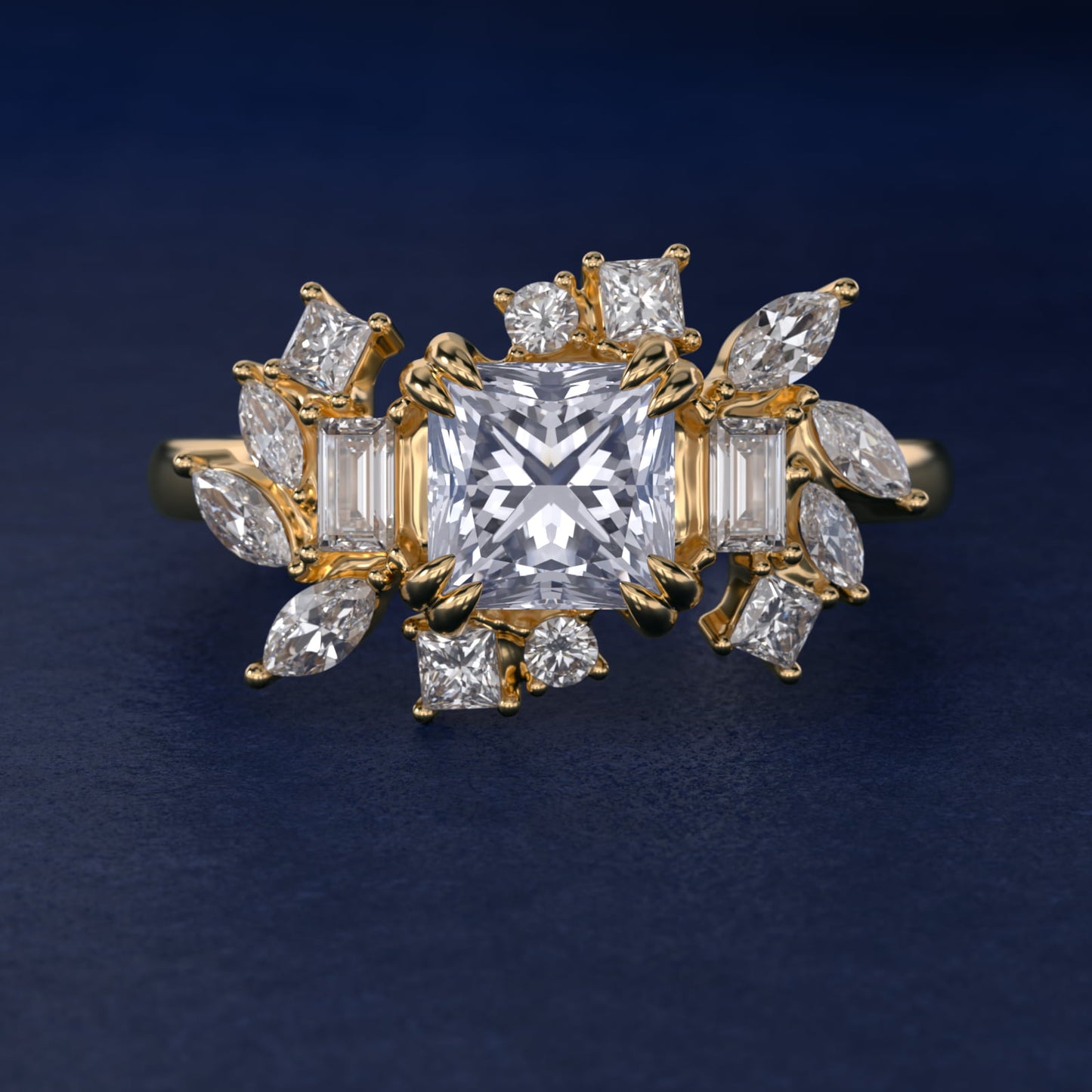 Faceted Side Stone Diamond Engagement Ring In 18k Yellow Gold By James Allen - Princess Center