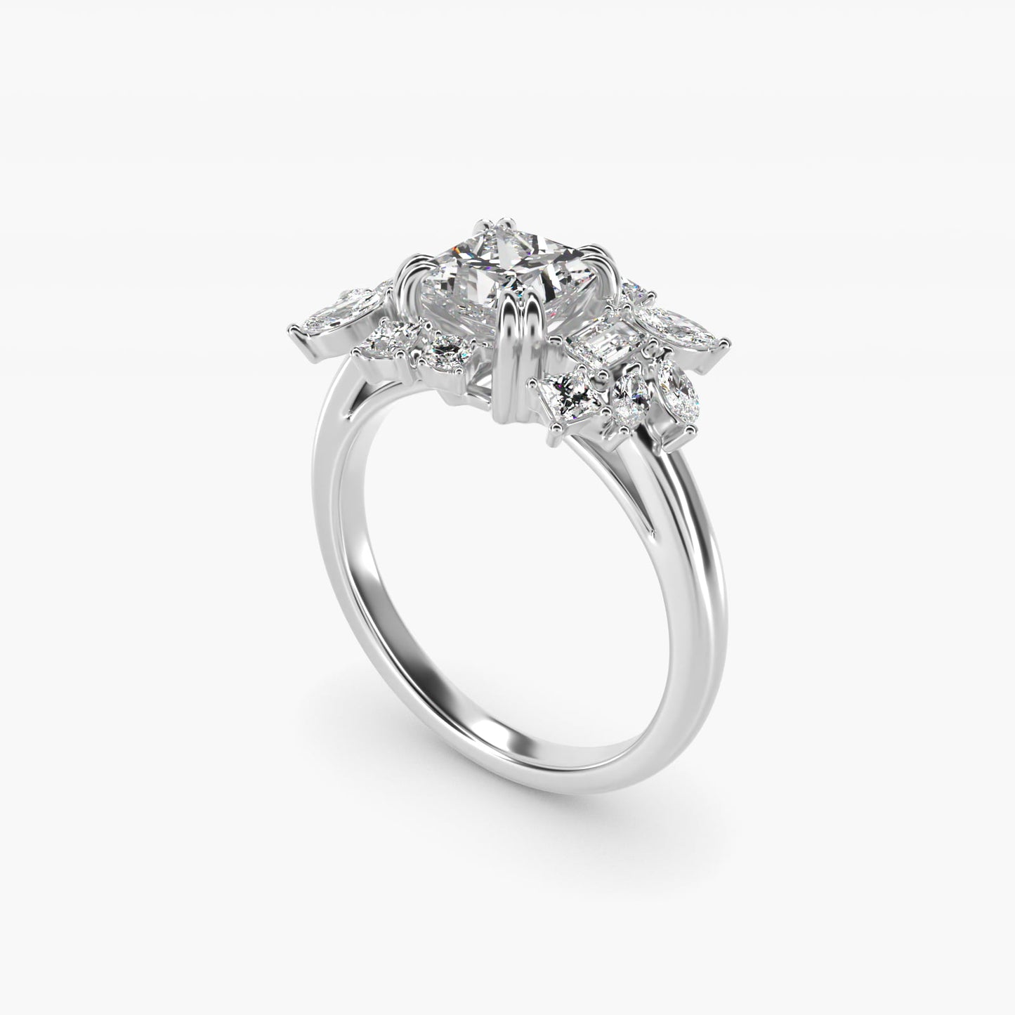 Faceted Side Stone Diamond Engagement Ring In Platinum By James Allen - Princess Center