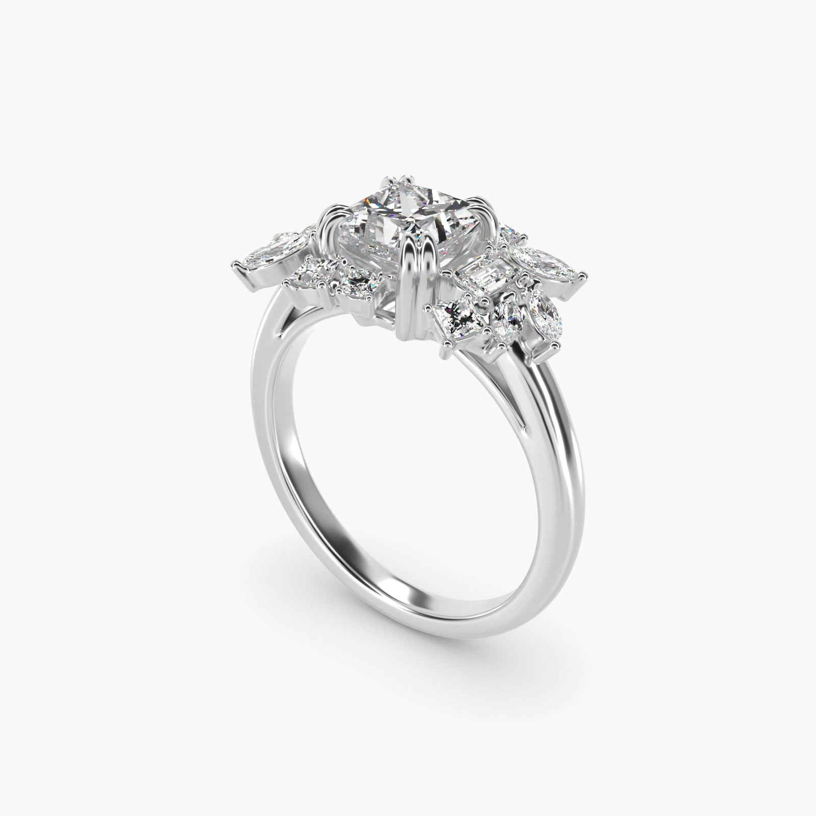 Faceted Side Stone Diamond Engagement Ring In Platinum By James Allen - Princess Center