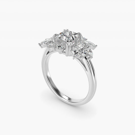Faceted Side Stone Diamond Engagement Ring In Platinum By James Allen - Princess Center