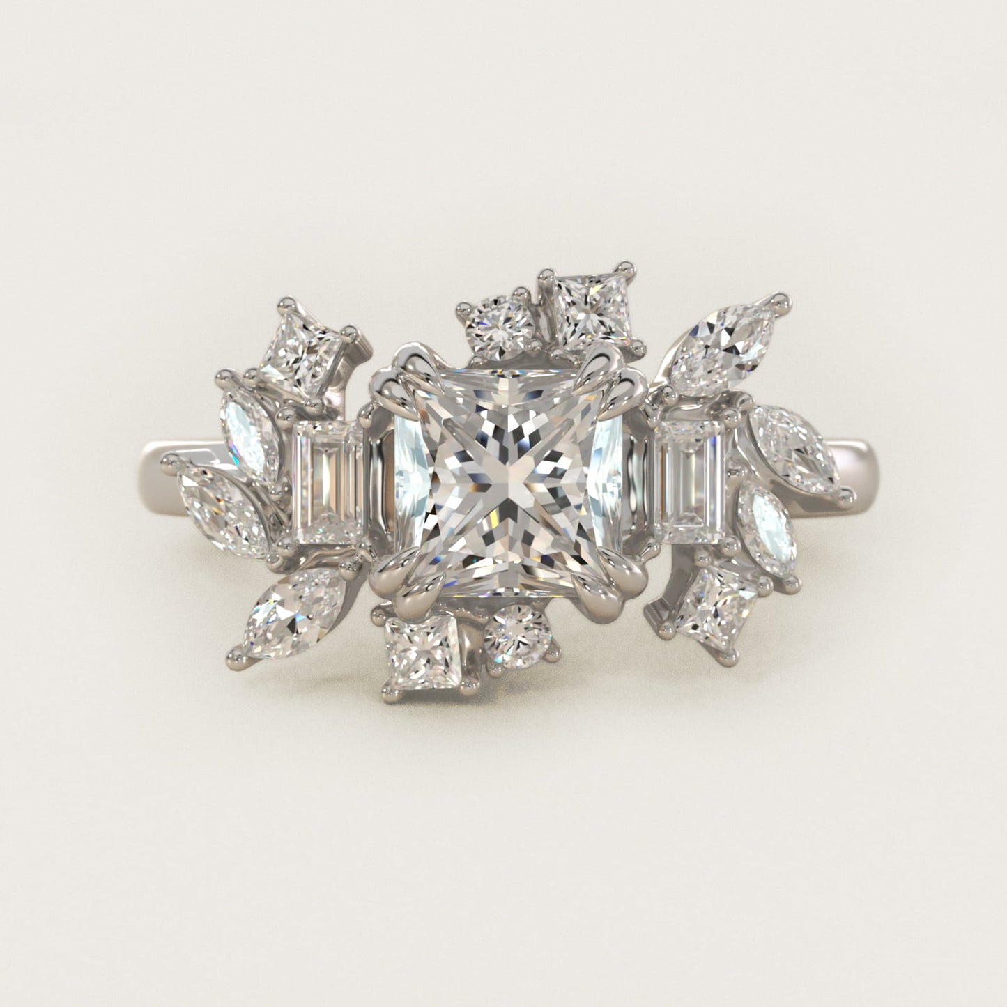 Faceted Side Stone Diamond Engagement Ring In Platinum By James Allen - Princess Center