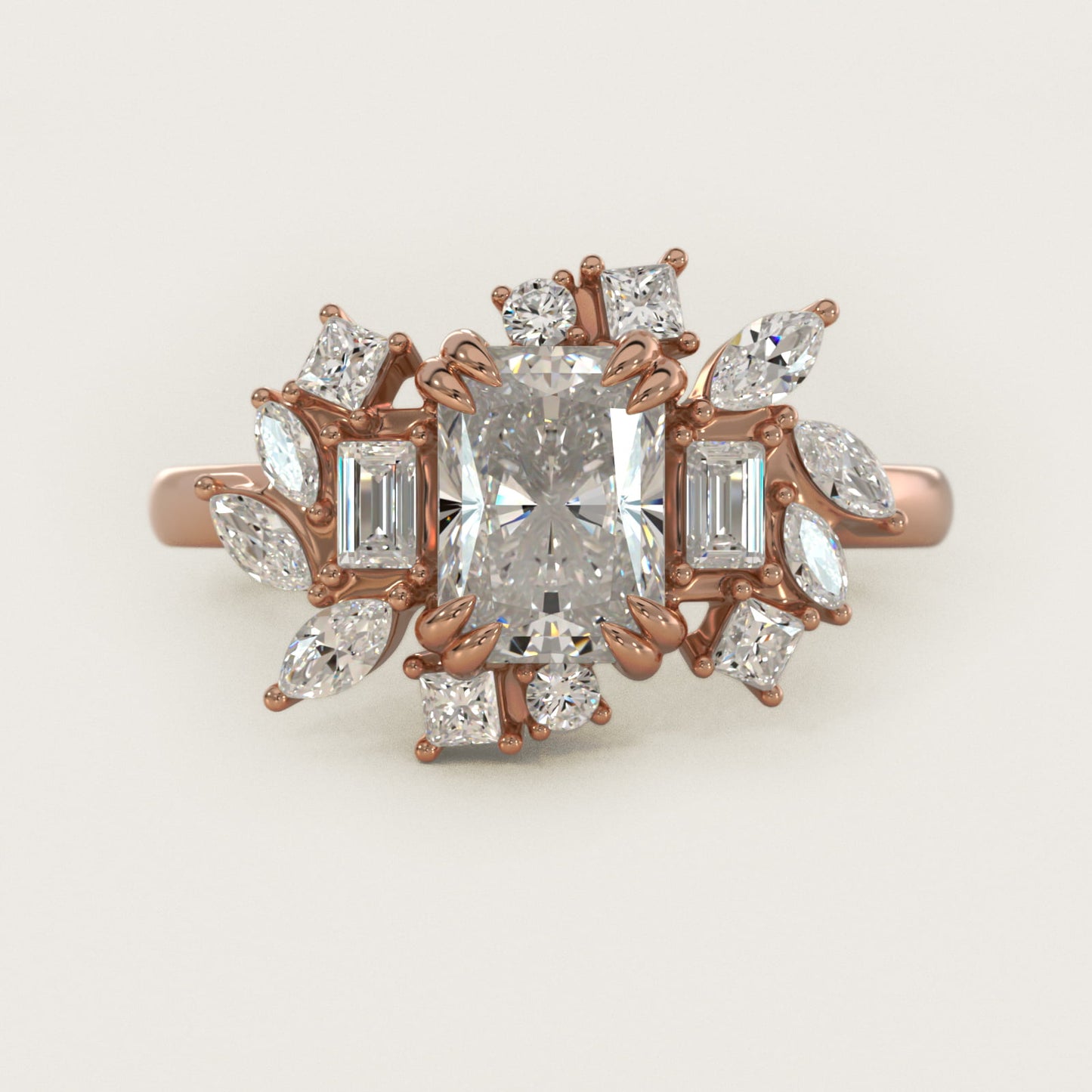 Faceted Side Stone Diamond Engagement Ring In 18k Rose Gold By James Allen - Radiant Center