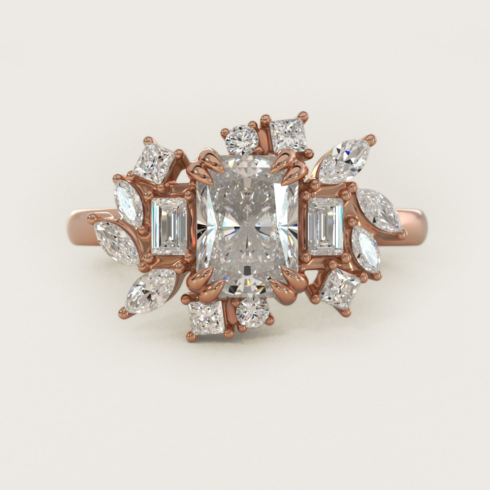 Faceted Side Stone Diamond Engagement Ring In 18k Rose Gold By James Allen - Radiant Center