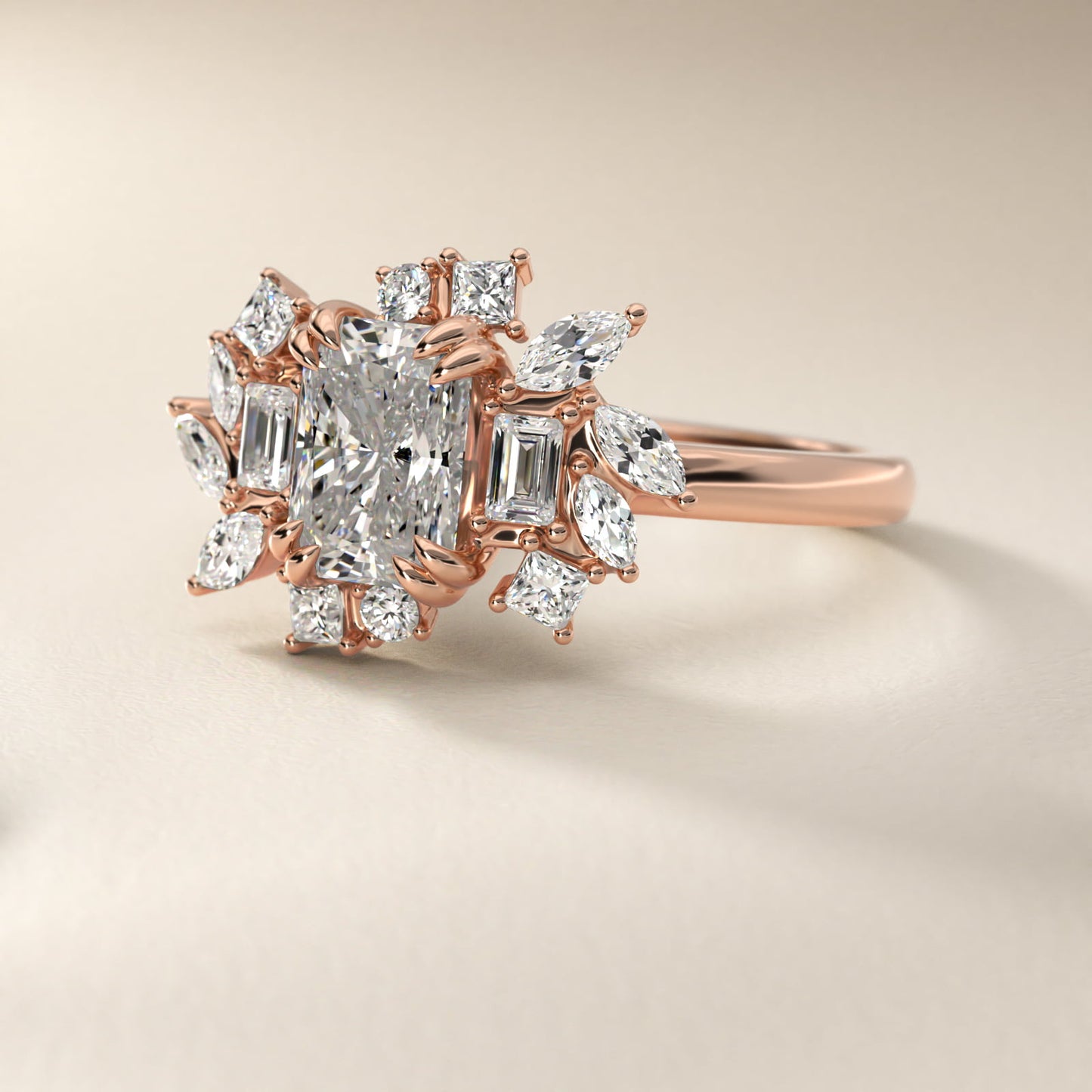 Faceted Side Stone Diamond Engagement Ring In 18k Rose Gold By James Allen - Radiant Center