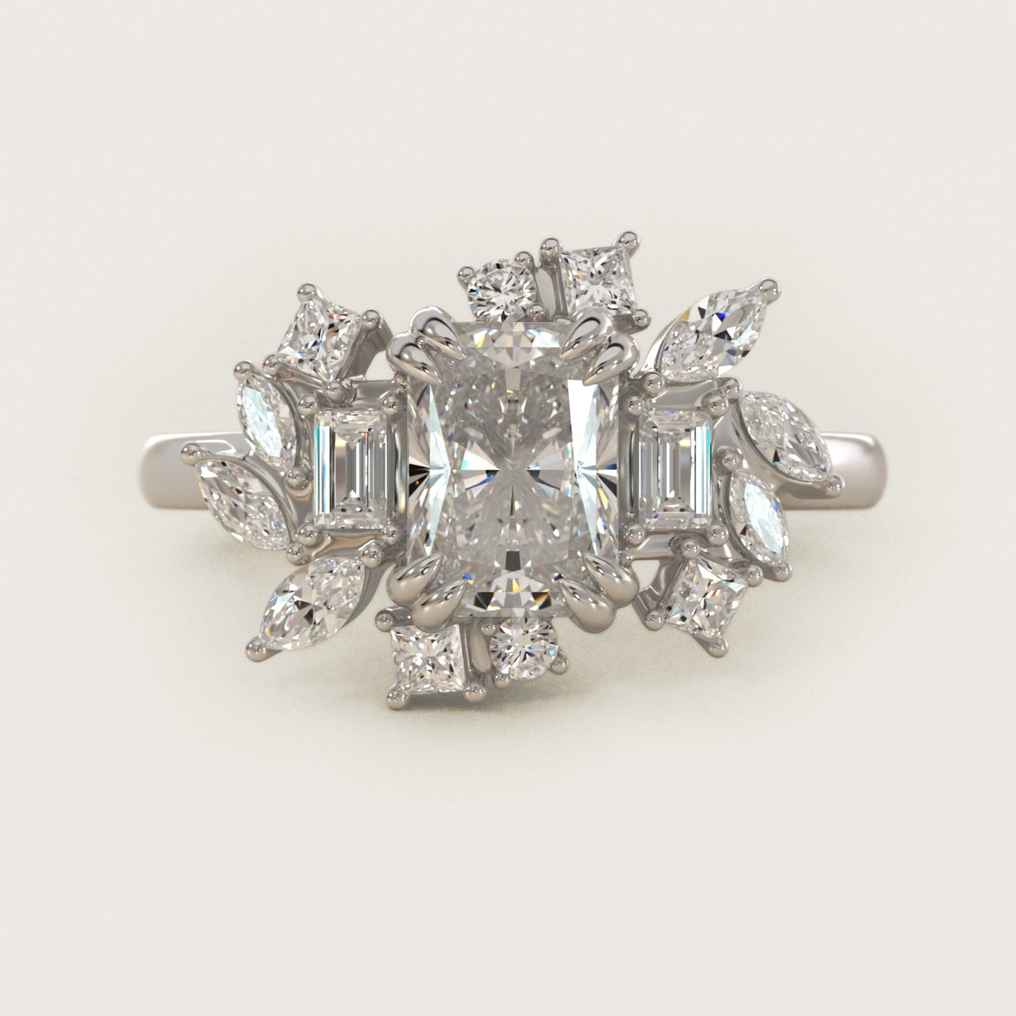 Faceted Side Stone Diamond Engagement Ring In 14K White Gold By James Allen - Radiant Center