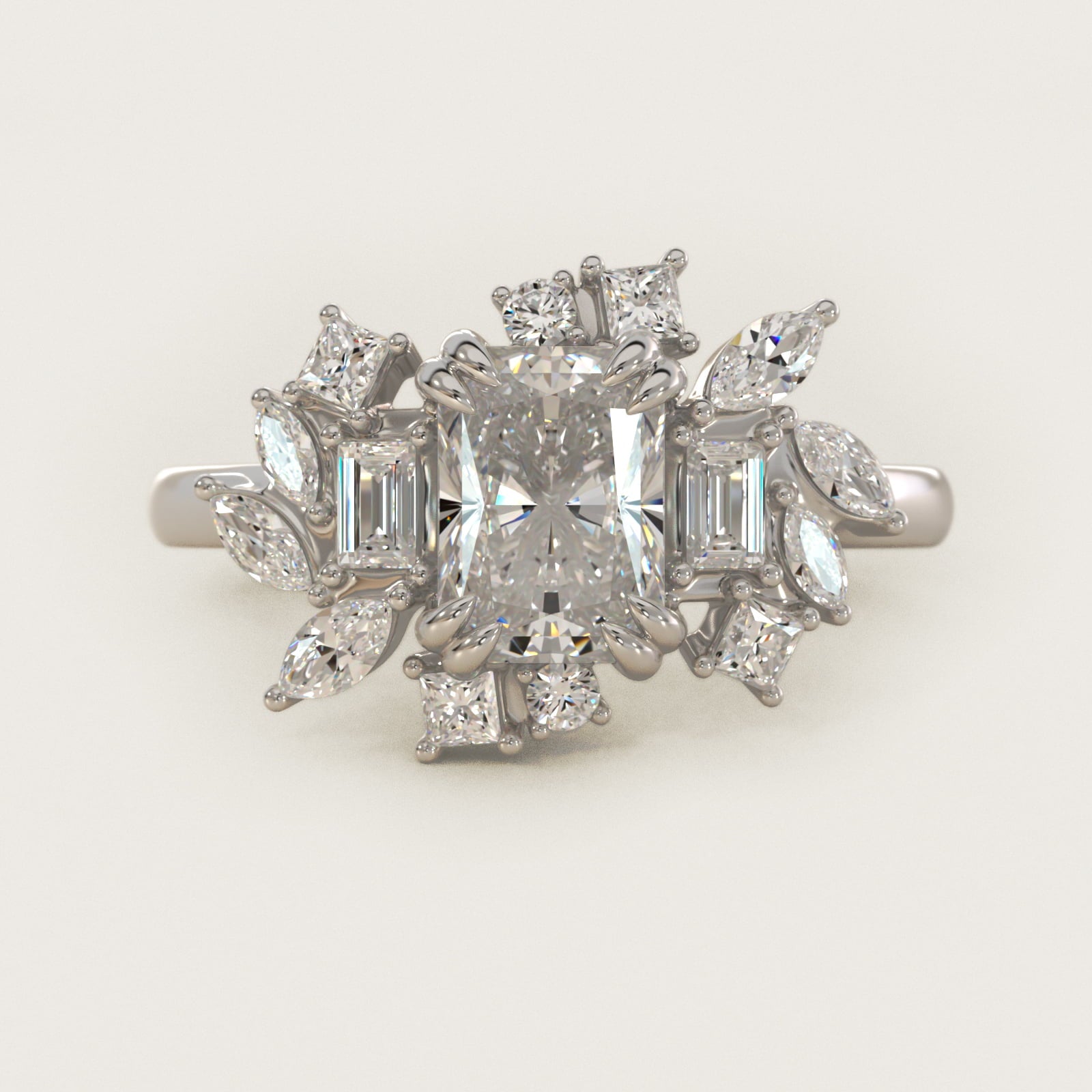 Faceted Side Stone Diamond Engagement Ring In 18k White Gold By James Allen - Radiant Center