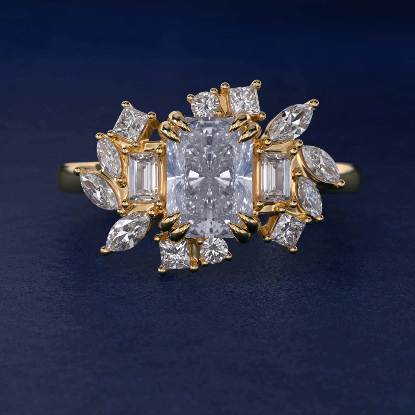 Faceted Side Stone Diamond Engagement Ring In 18k Yellow Gold By James Allen - Radiant Center