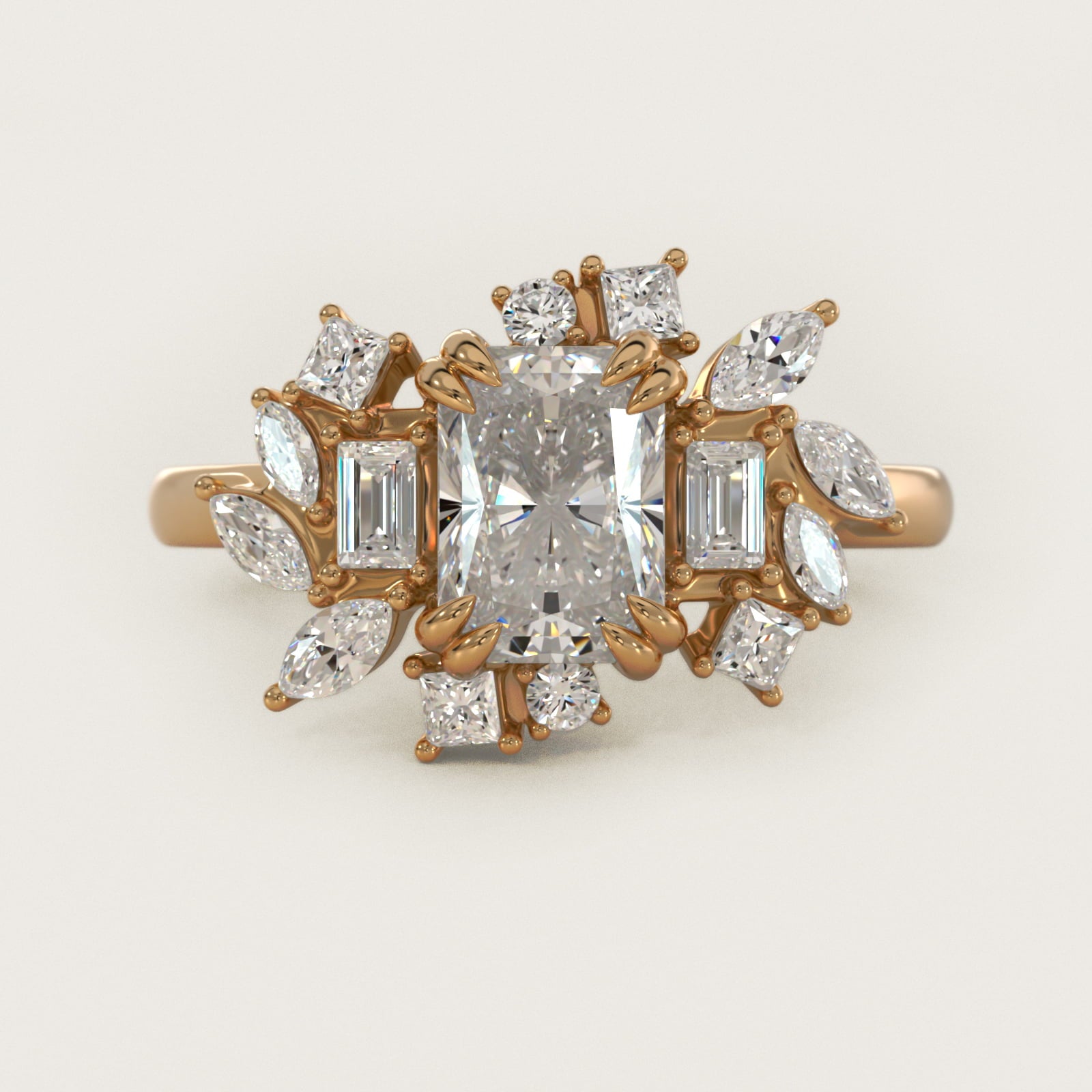 Faceted Side Stone Diamond Engagement Ring In 14K Yellow Gold By James Allen - Radiant Center