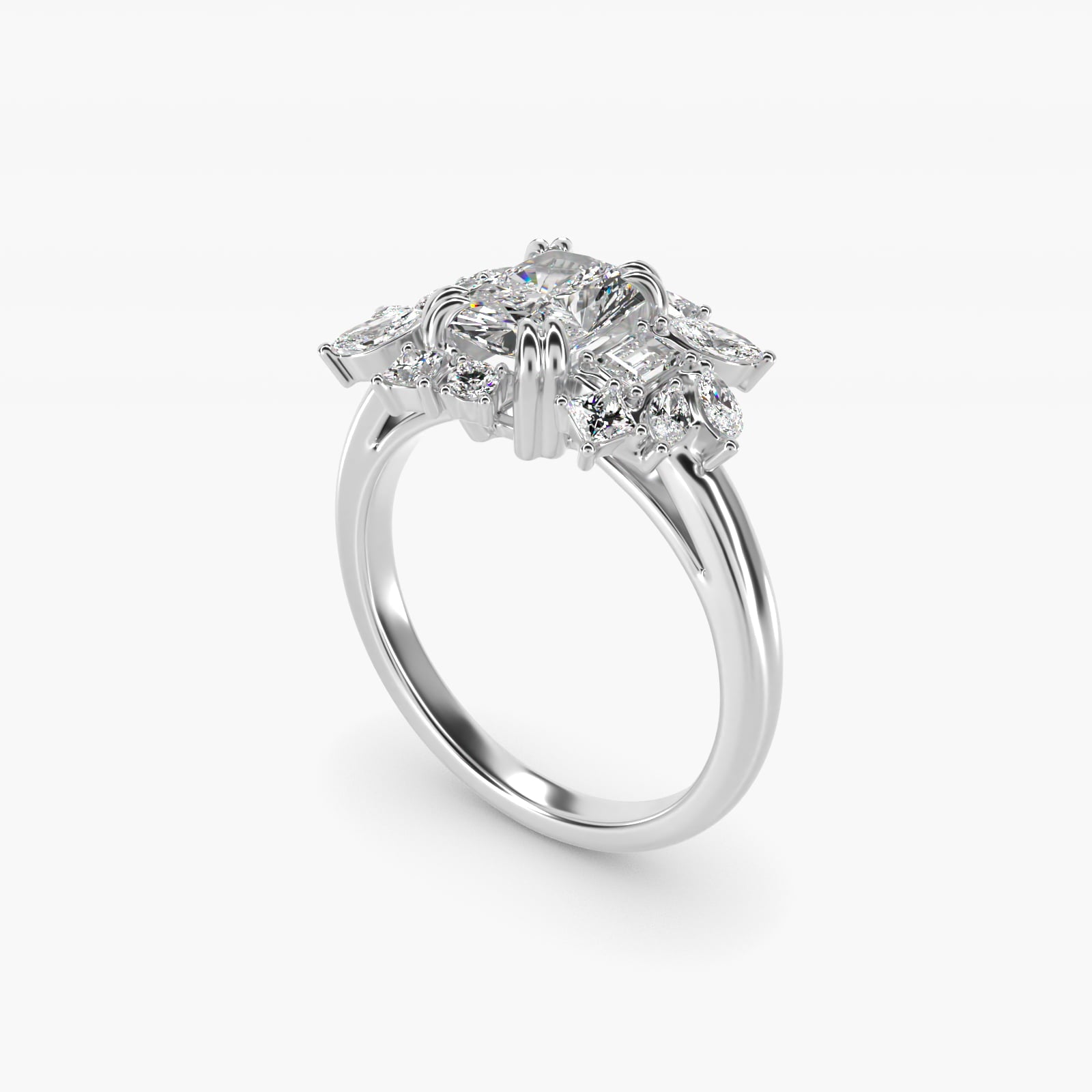 Faceted Side Stone Diamond Engagement Ring In Platinum By James Allen - Radiant Center