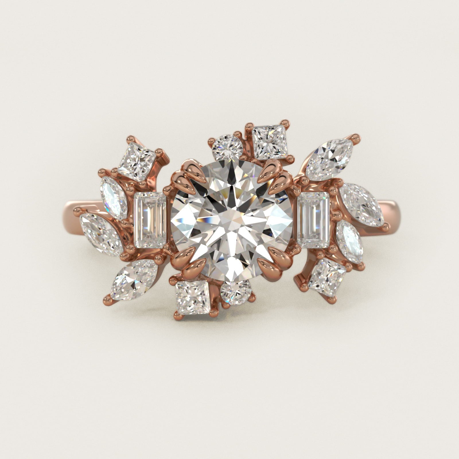 Faceted Side Stone Diamond Engagement Ring In 14K Rose Gold By James Allen - Round Center