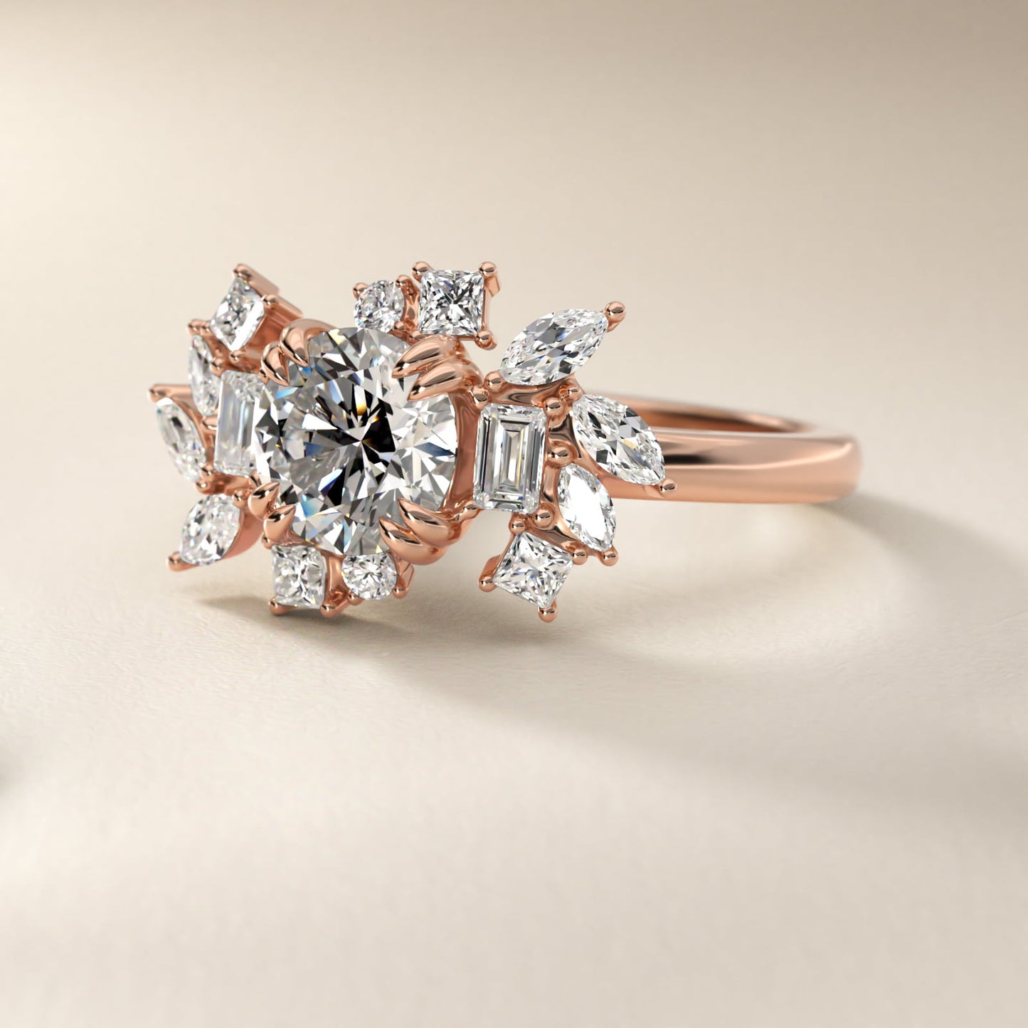 Faceted Side Stone Diamond Engagement Ring In 14K Rose Gold By James Allen - Round Center
