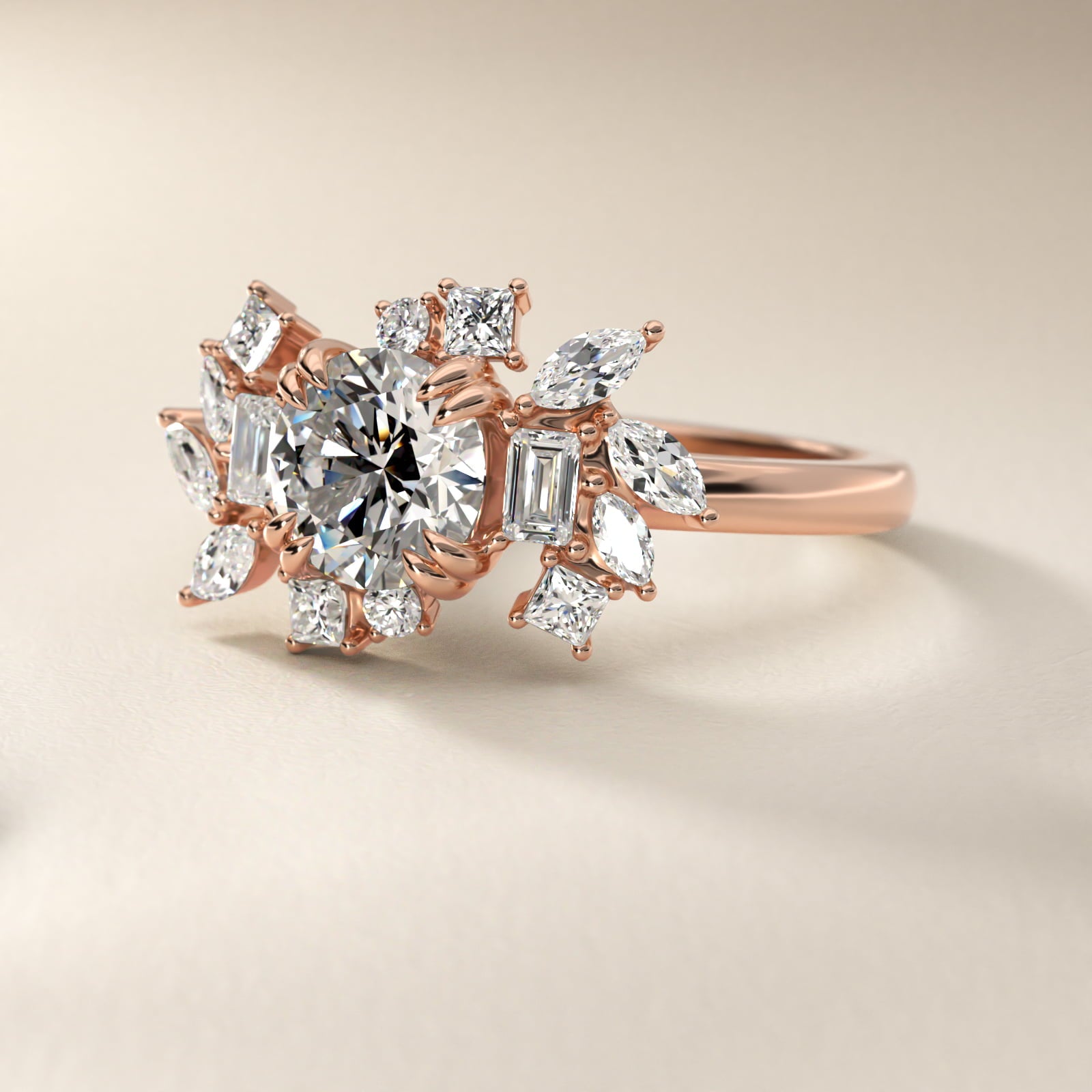 Faceted Side Stone Diamond Engagement Ring In 18k Rose Gold By James Allen - Round Center