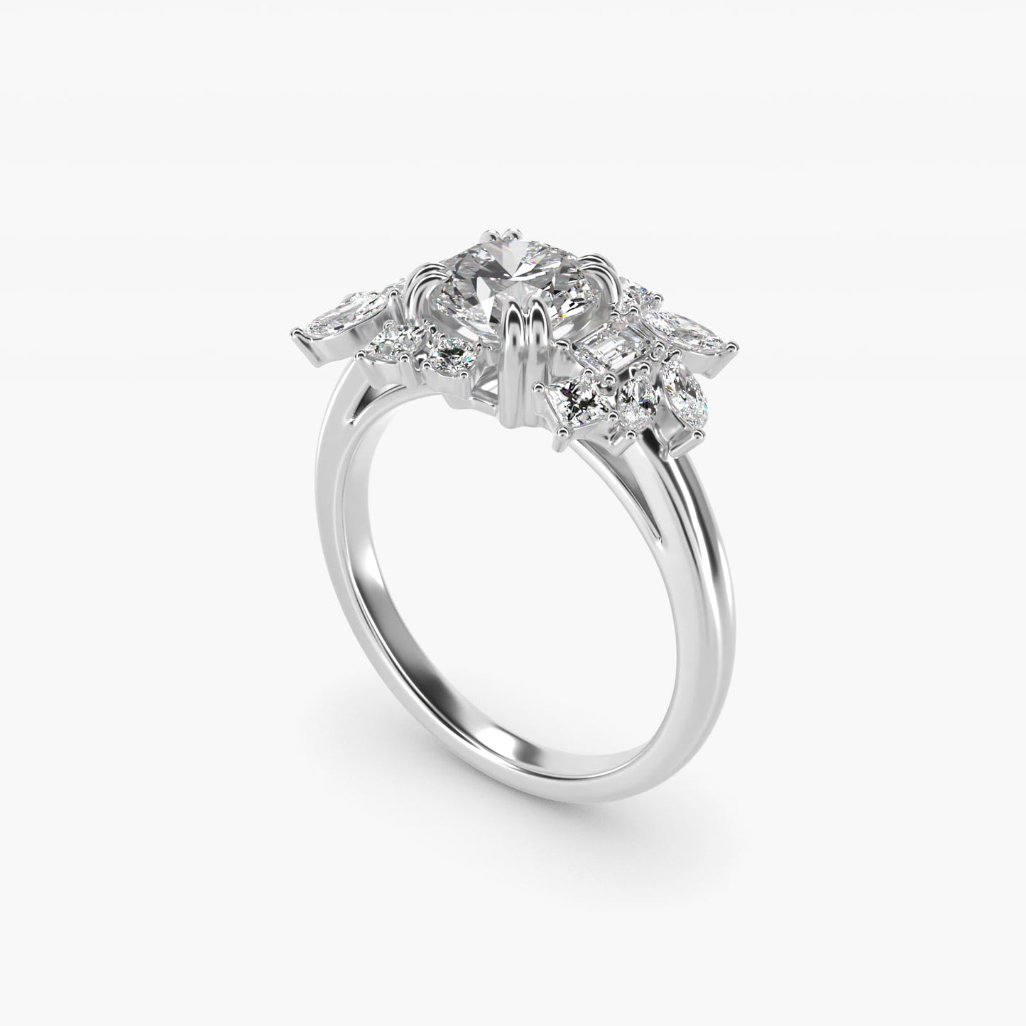 Faceted Side Stone Diamond Engagement Ring In 14K White Gold By James Allen - Round Center