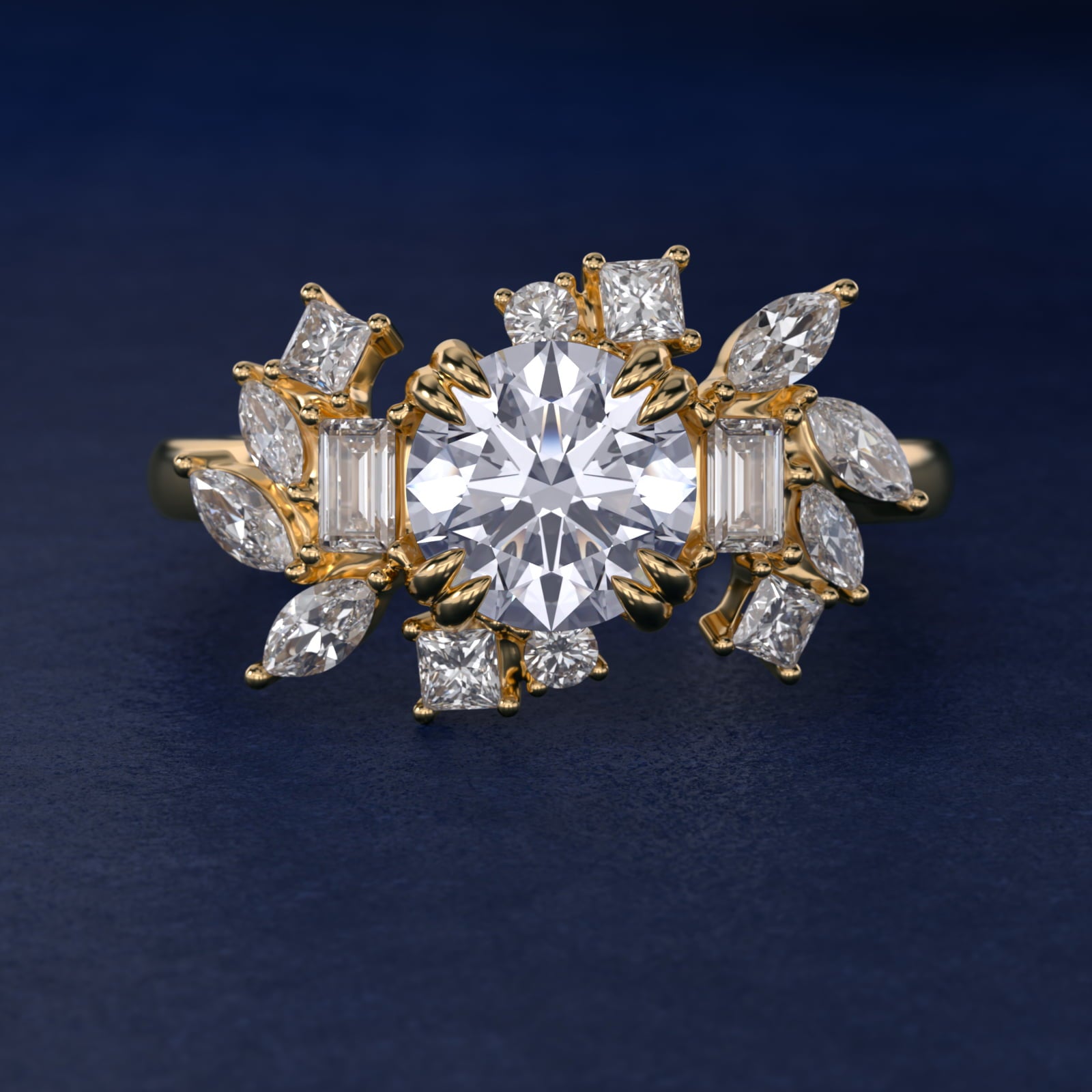 Faceted Side Stone Diamond Engagement Ring In 18k Yellow Gold By James Allen - Round Center
